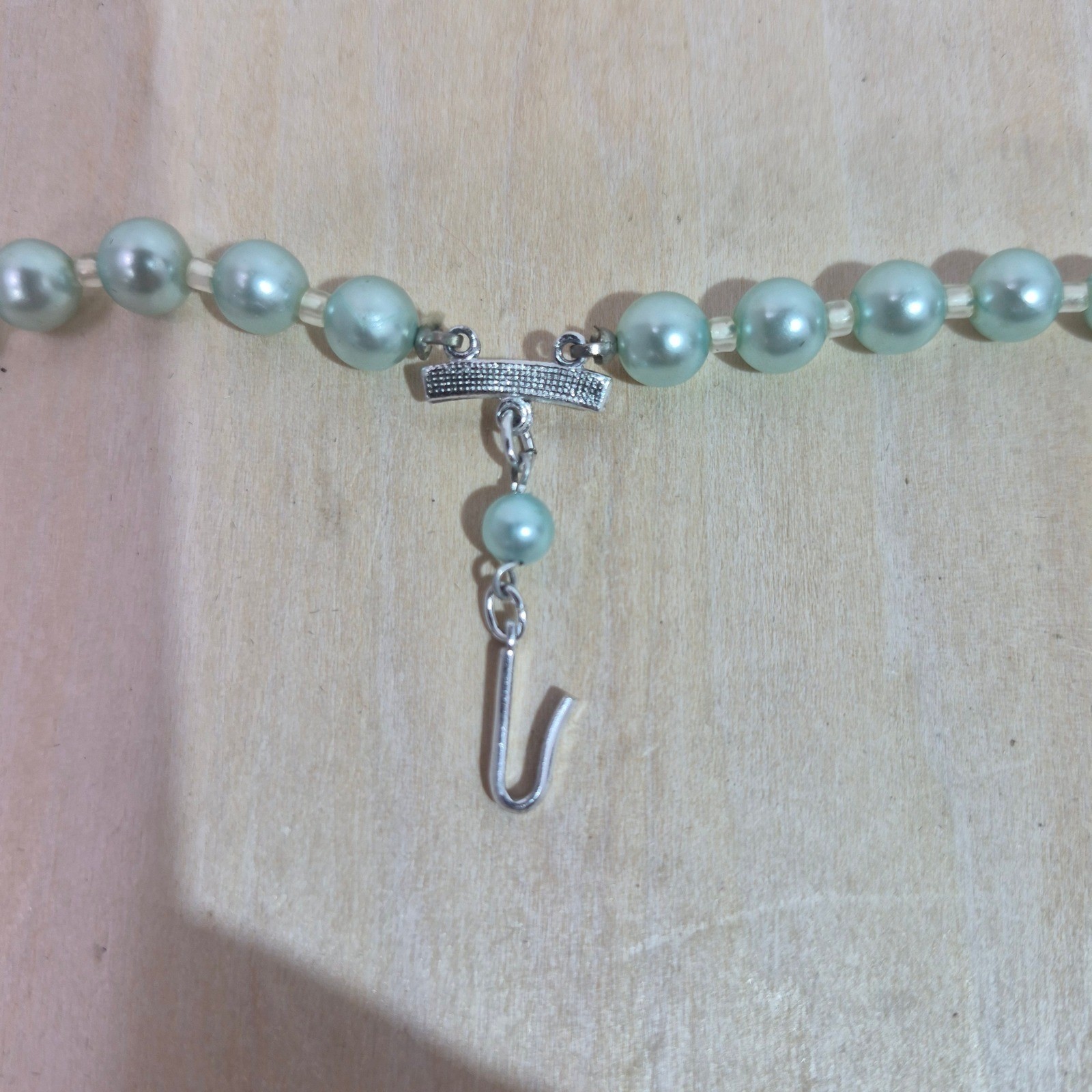 Vintage Seafoam Green Faux Pearl Y-Drop Necklace and Cluster Clip-On Earrings