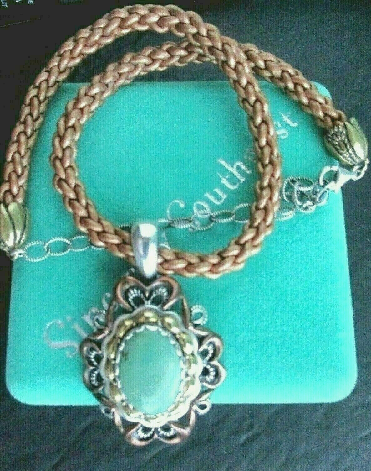 Carolyn Pollack Sincerely Radiance Large Turquoise Enhancer wi Cord Necklace NIB