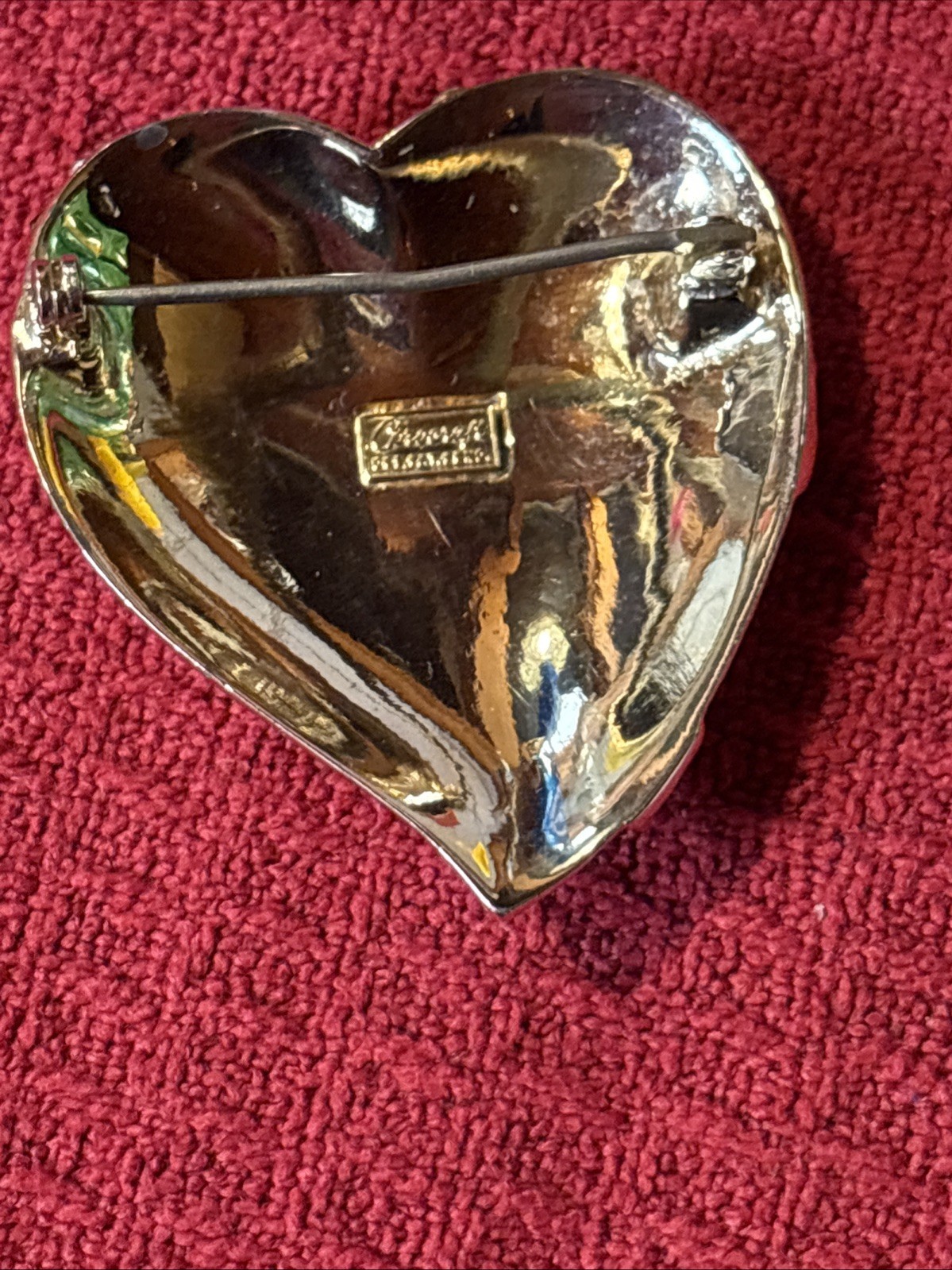 Vintage Corocraft Signed Heart Brooch Crystal Rhinestone Baguette Jewelry