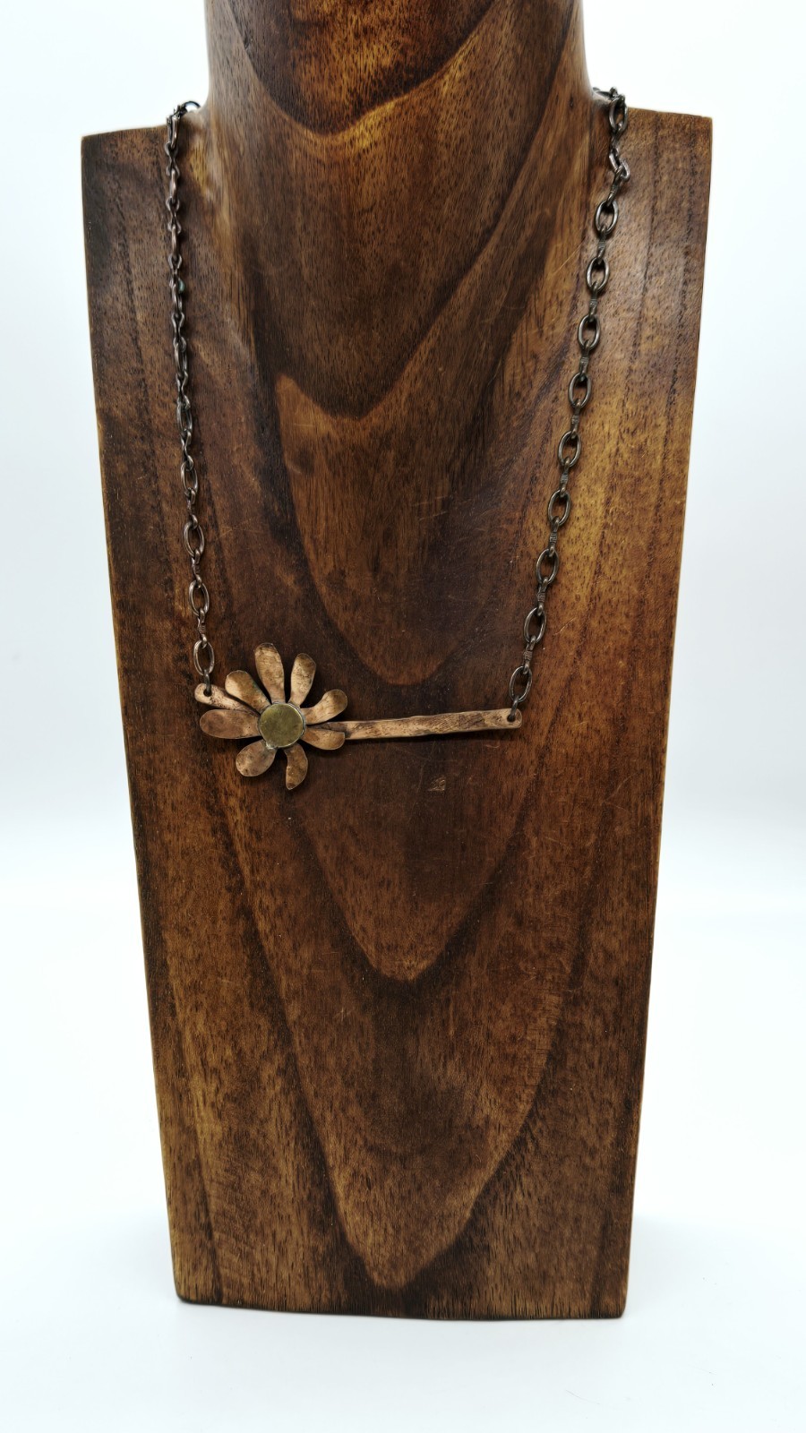 Copper Flower Necklace Beautiful Artistic Handmade Signed Jd