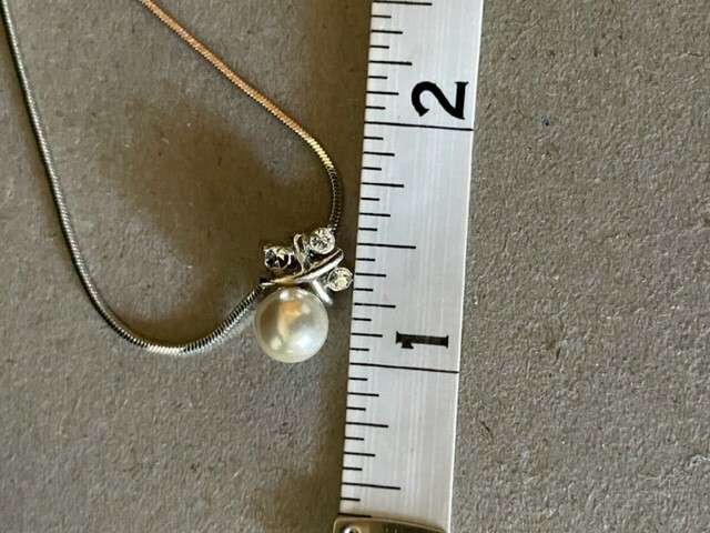 Avon Pearl and CZ Pendant on a 16″ Snake Chain Necklace with 3″ extender