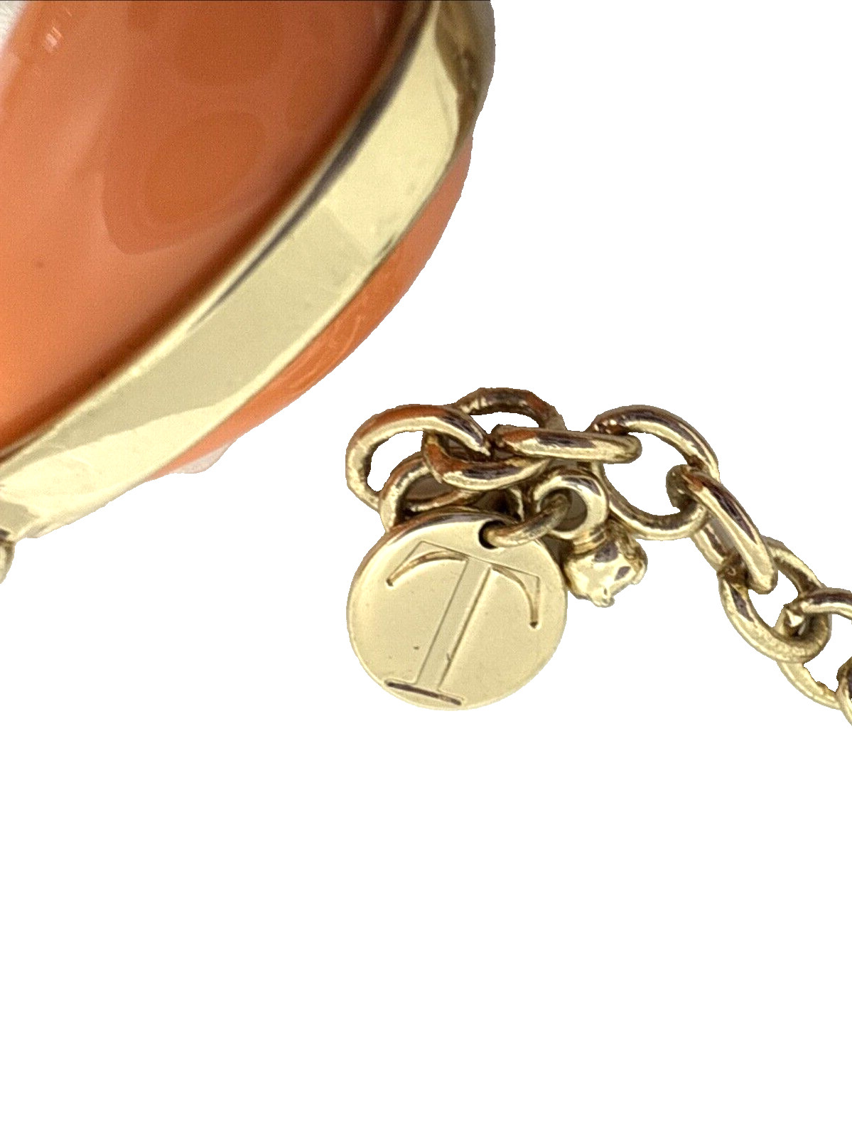 NWT TALBOTS Statement Necklace Peach Orange Tan Gold Tone Links 36-38″ Long NOS