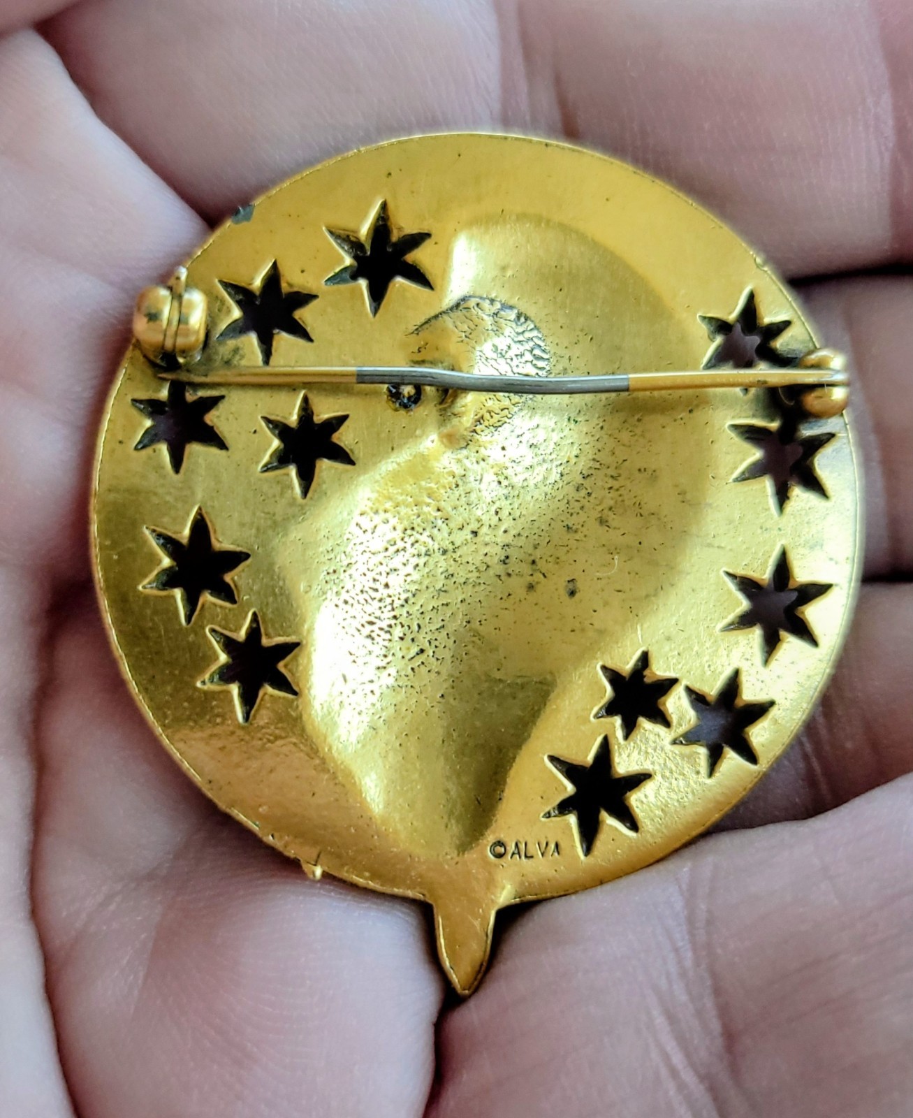 Alva Museum Pin Brooch Diana Goddess of the Moon Gold Tone Rhinestone Vintage