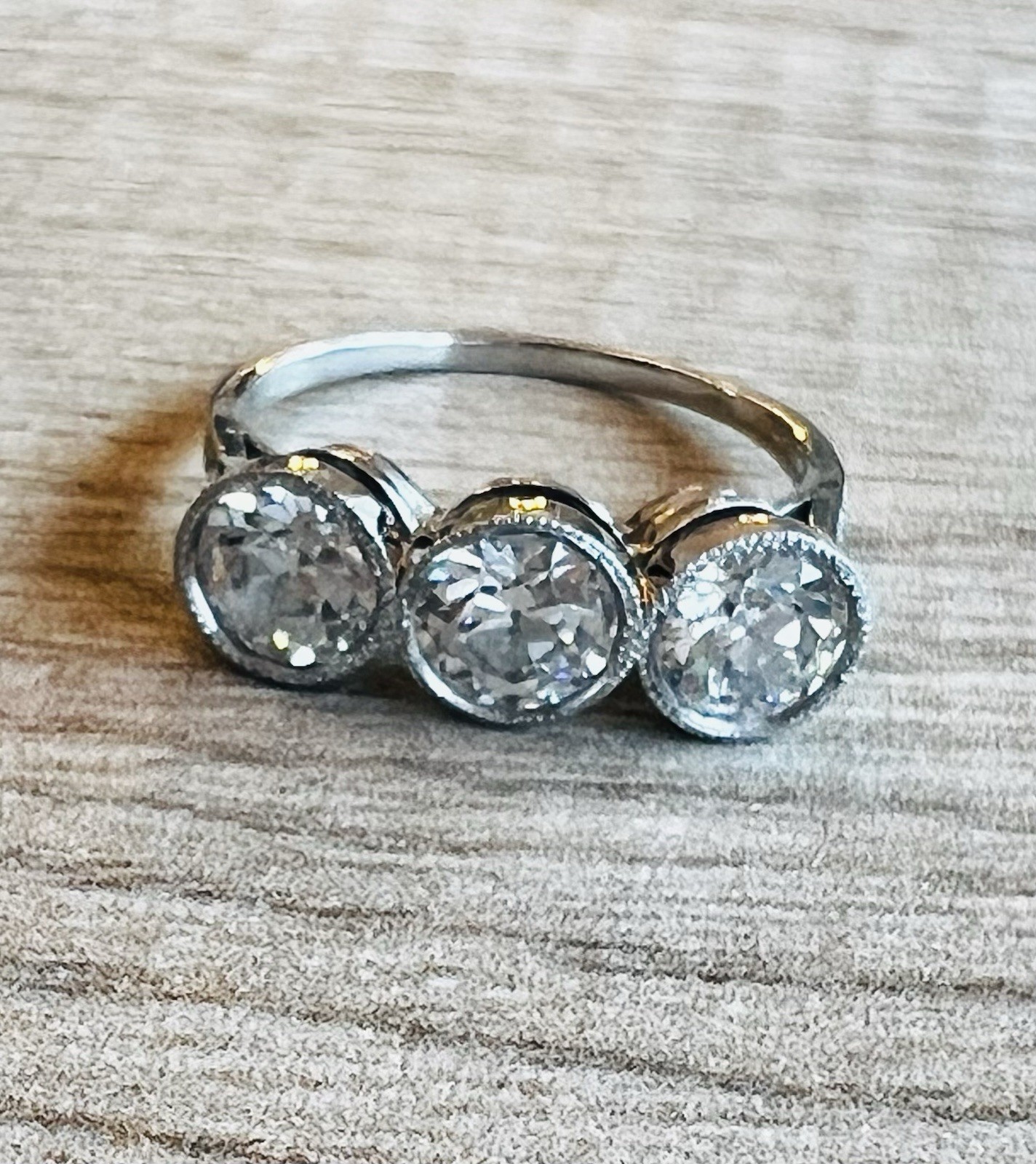 1920’s Antique Deco Old European Cut Diamond Platinum Bezel Milgrain Ring