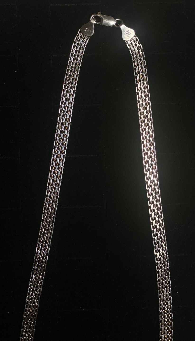 Vintage IBB 925 Sterling Silver Italy Flat Woven Mesh Chain Necklace 17″ (10.88)