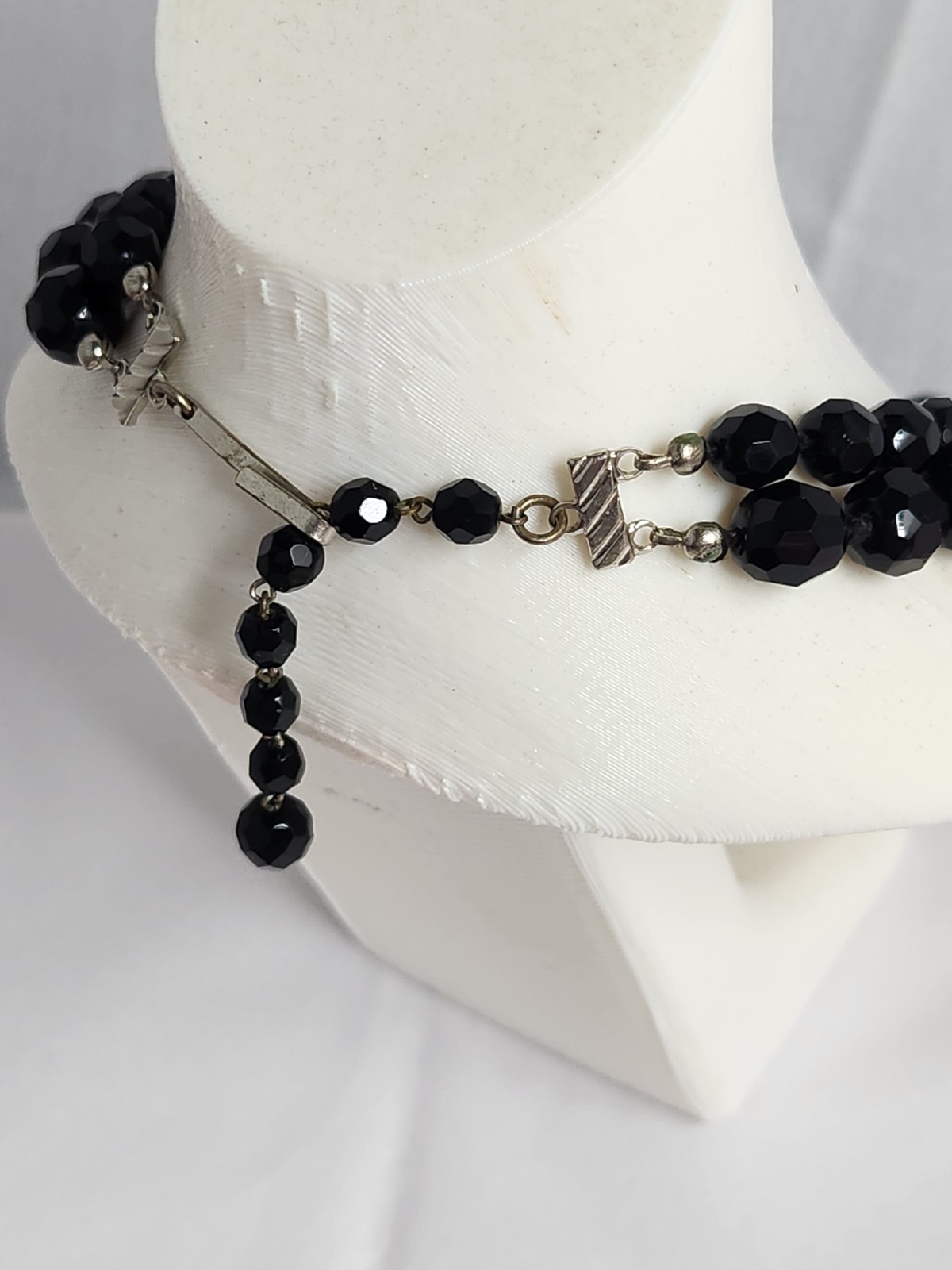 Vintage Double Strand Jet Black Made In Austria Faceted Crystal Beaded Necklace
