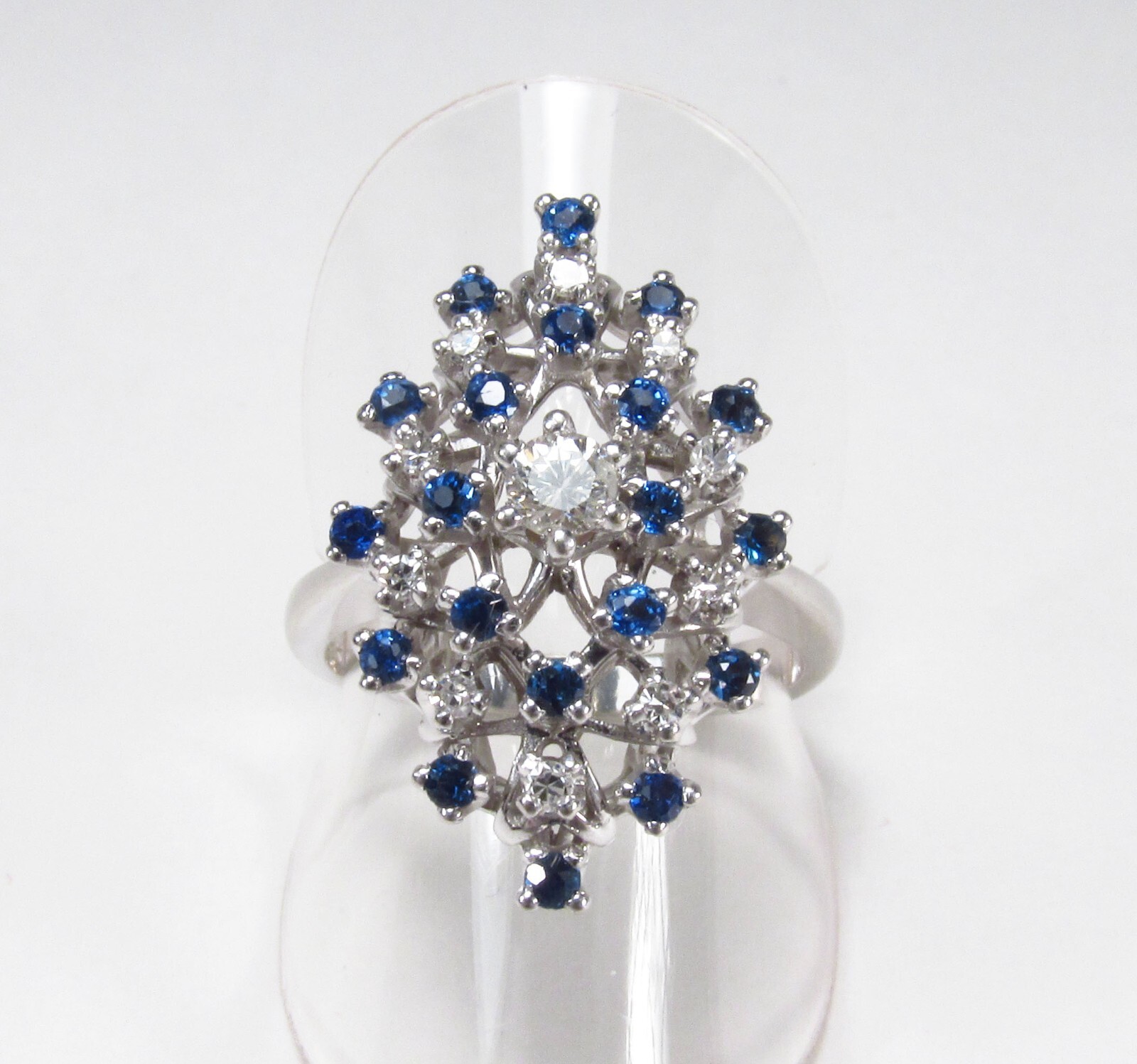 Vintage ODI NY USA 14K White Gold 0.75 ctw Diamond Sapphire Cocktail Ring Sz 8