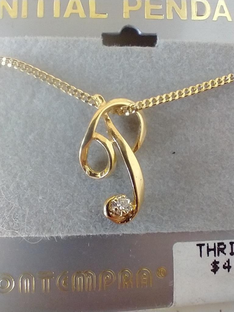 16″NEW VINTAGE LETTER “P” PENDANT NECKLACE~INITIAL~FAUX DIAMOND~GOLDTONE~DAINTY
