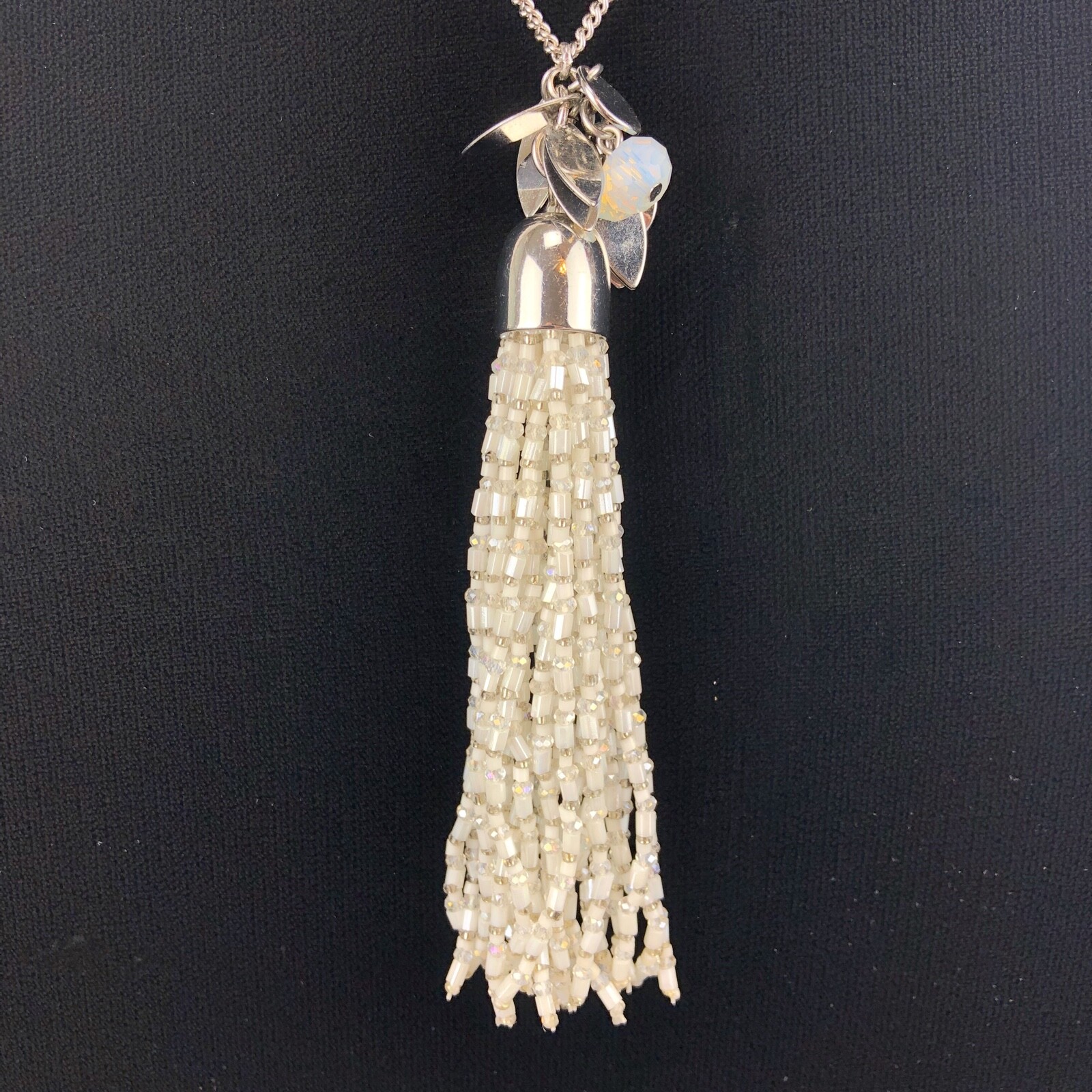 Loft Necklace Silver Tone with White Beaded Tassel