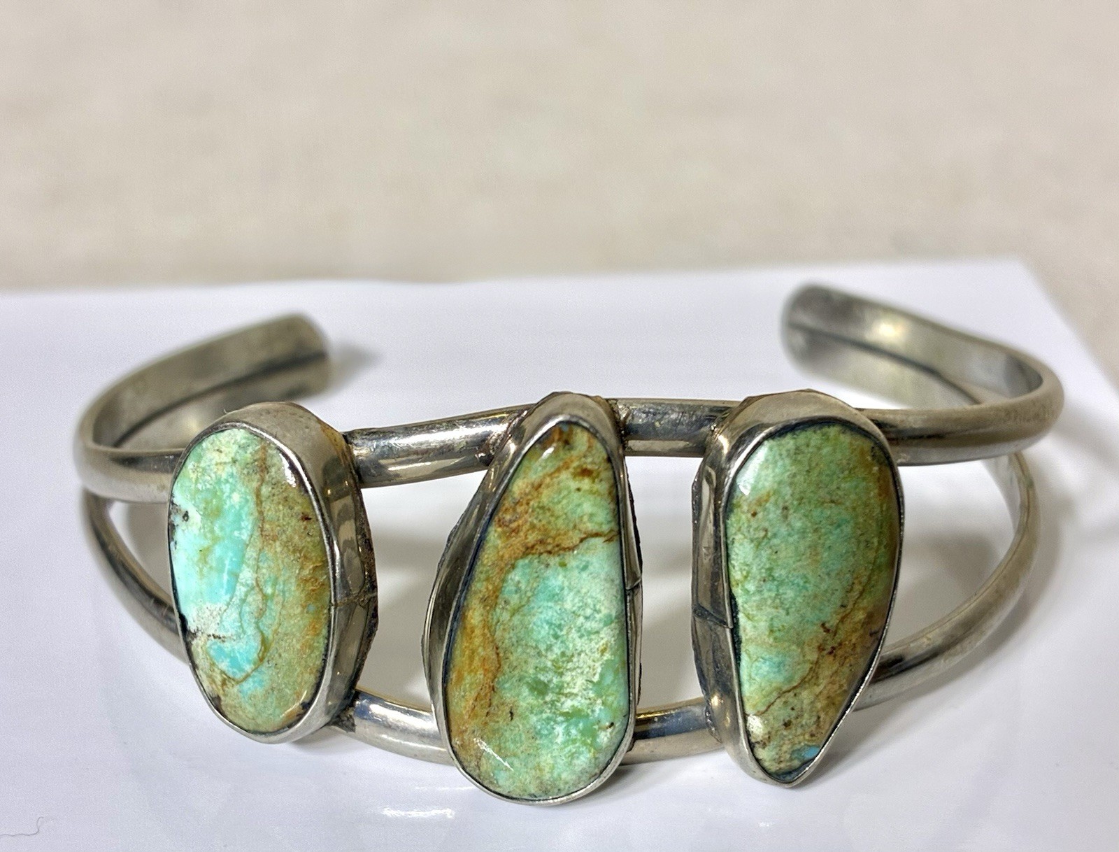Alpaca Mexico Silver Cuff Bracelet Turquoise Adjustable