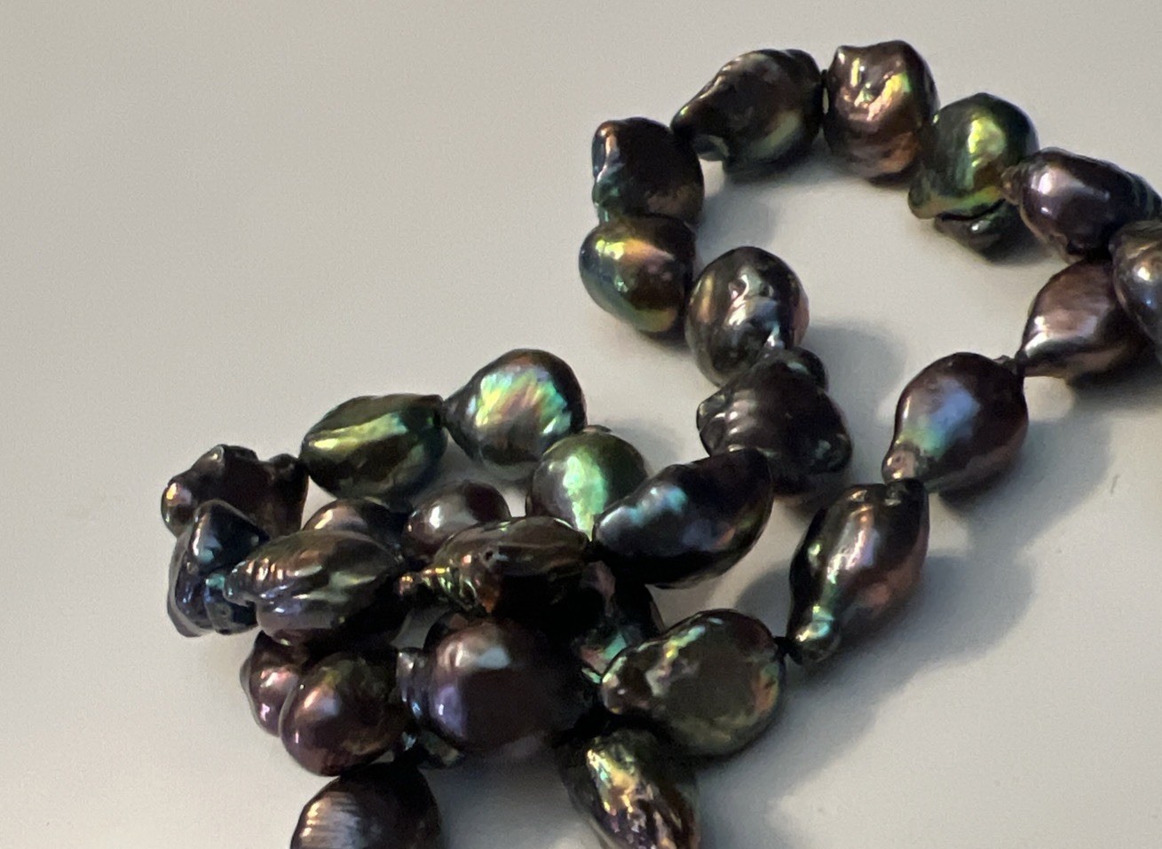 Multicolor Black Peacock Pearl Necklace Baroque 19 inch Potato Hand Knotted OOAK