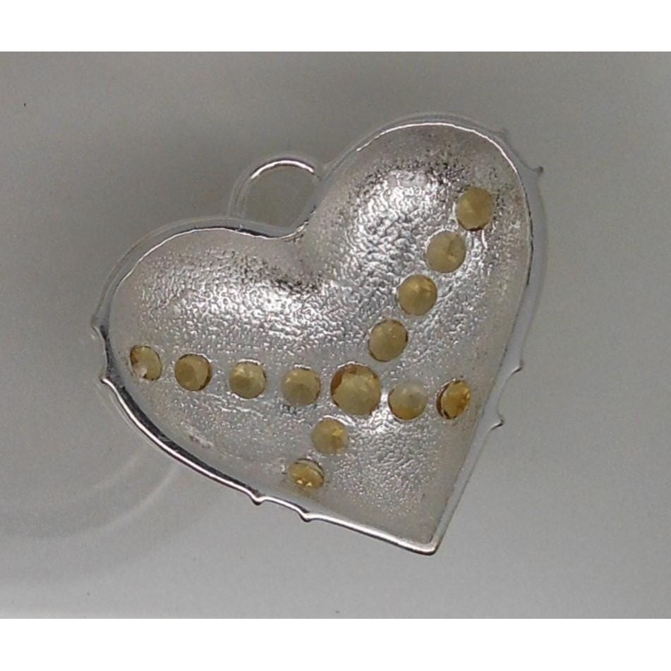 1990s Vintage Citrine Sterling Silver Gemstone Necklace Puff Heart Pendant Boxed