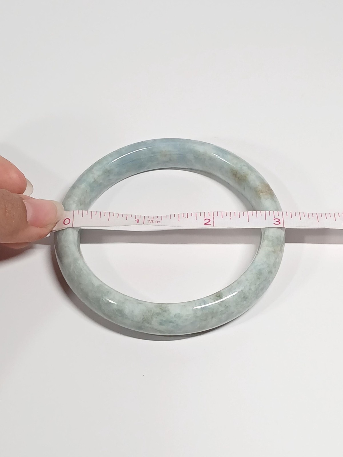 Pale Green Blue Jadeite Bracelet with Brown Inclusions 67mm