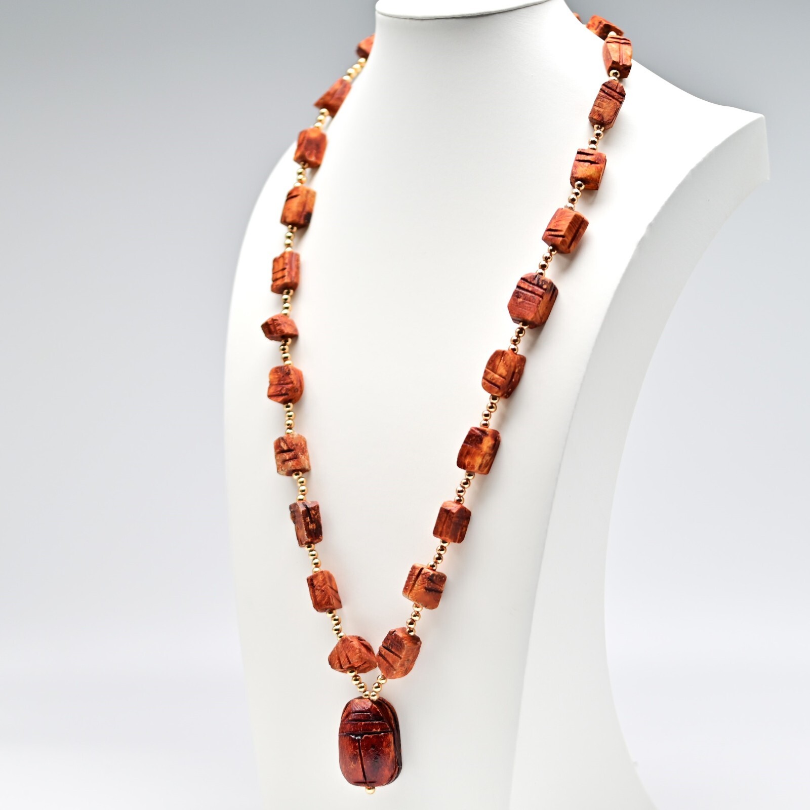 Vintage Original East India Red Agate Carnelian Gemstone Pendant Estate Necklace