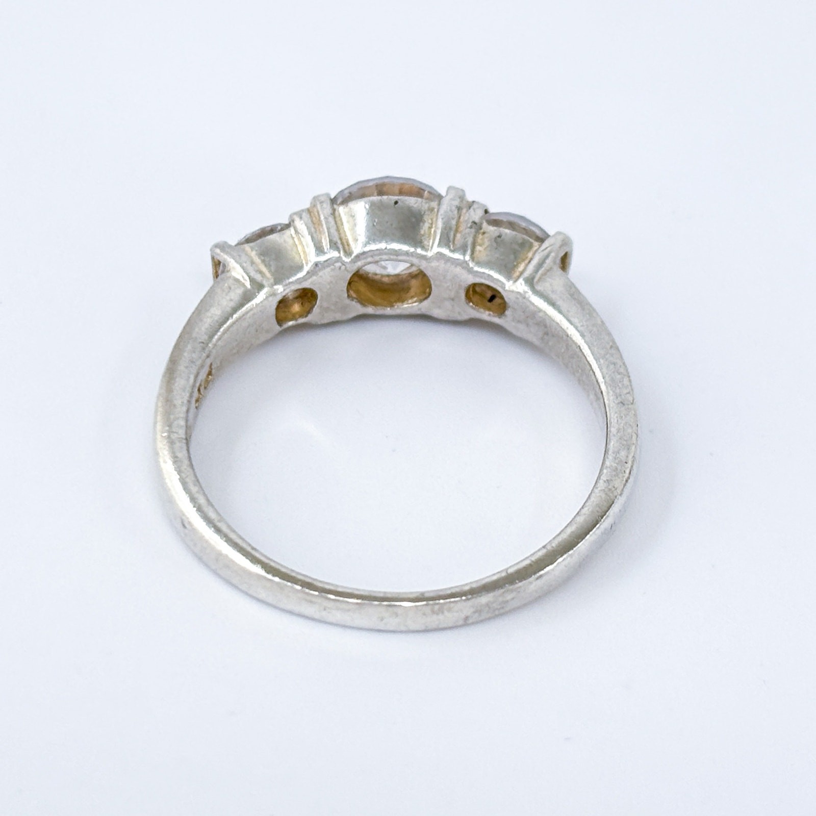 Vintage Sterling Silver 925 White Crystal Three Stone Ring Size 10