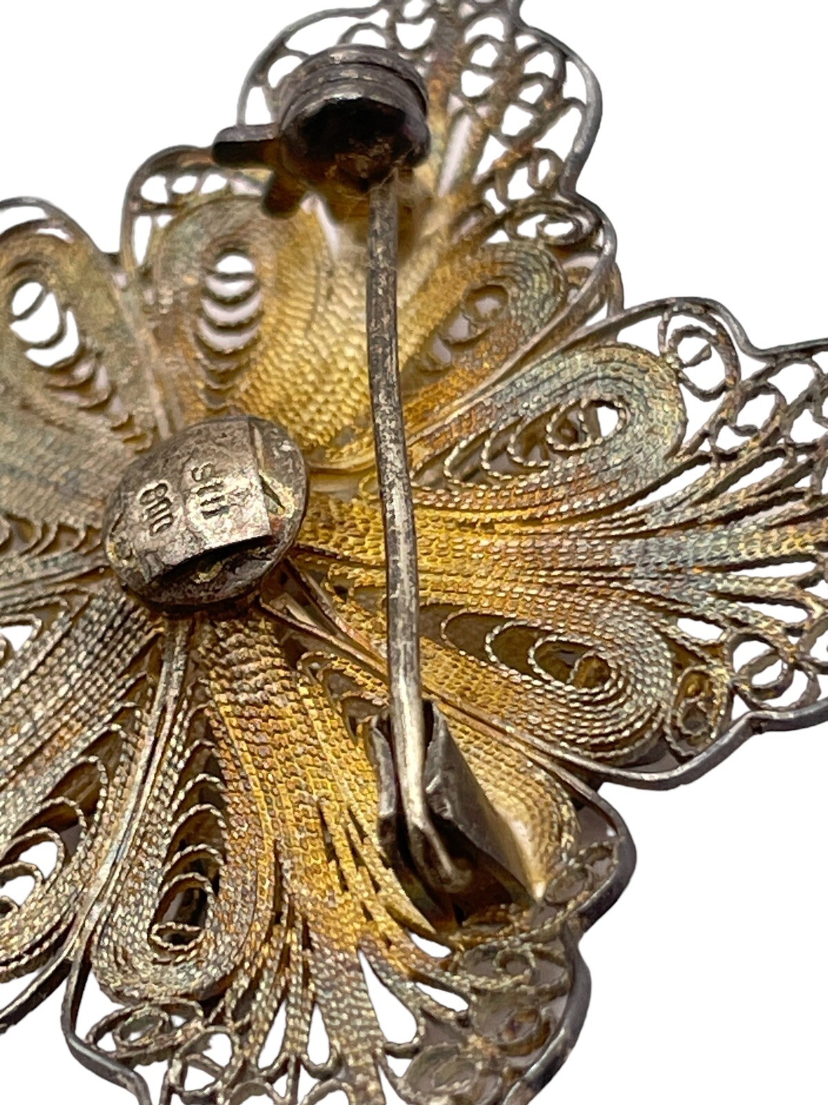 Vintage Filigree 800 Silver Flower Star Brooch Pin Swirl Layered Open Work