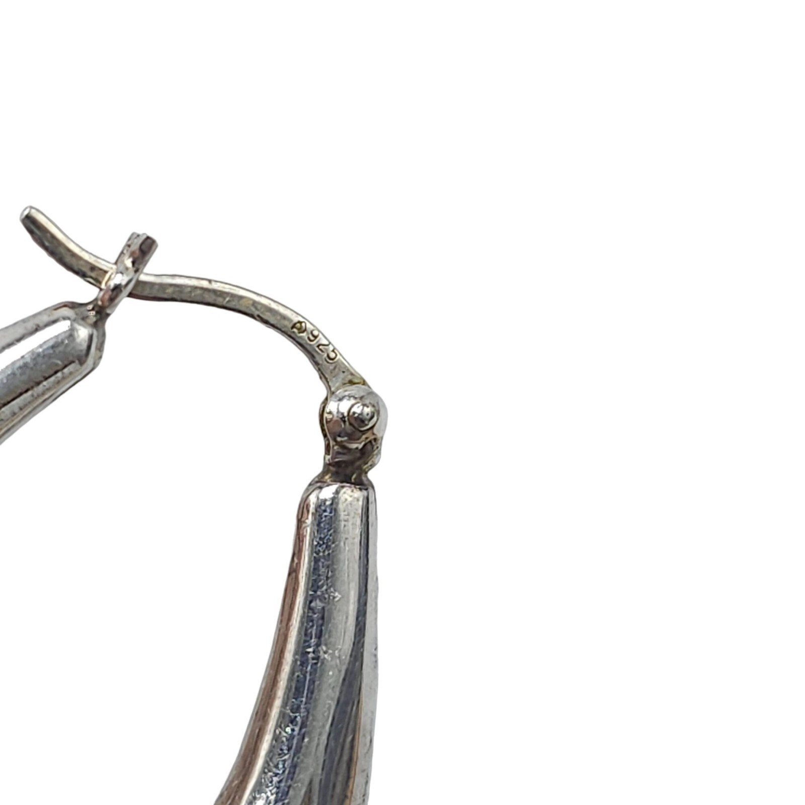 925 Sterling Silver Twist Puff Dangle Drop Hoop Earrings Vintage