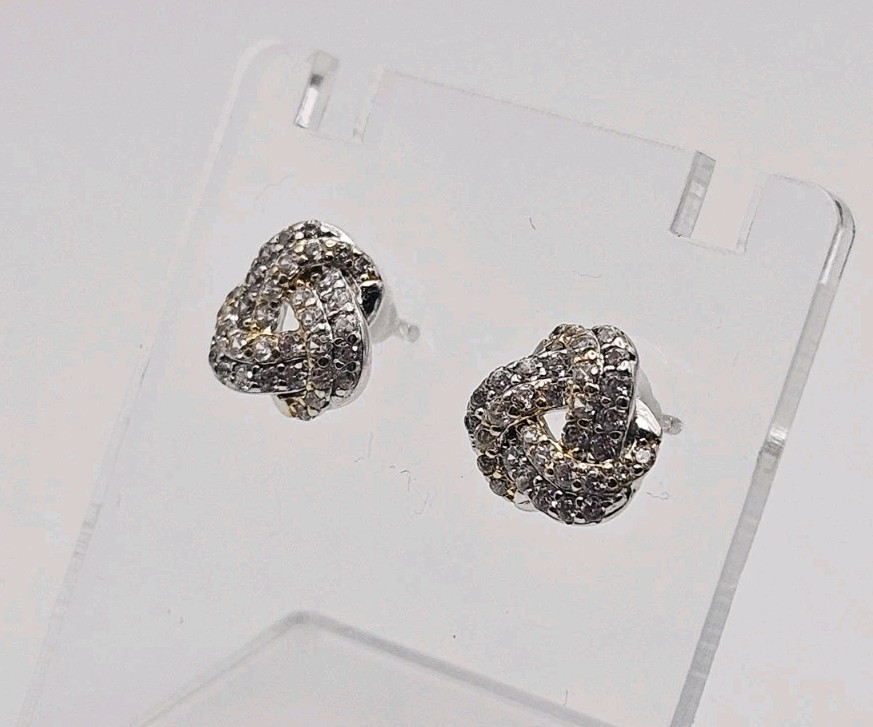 YGI Sterling Silver CZ Celtic Knot Post Back Earrings 9mm