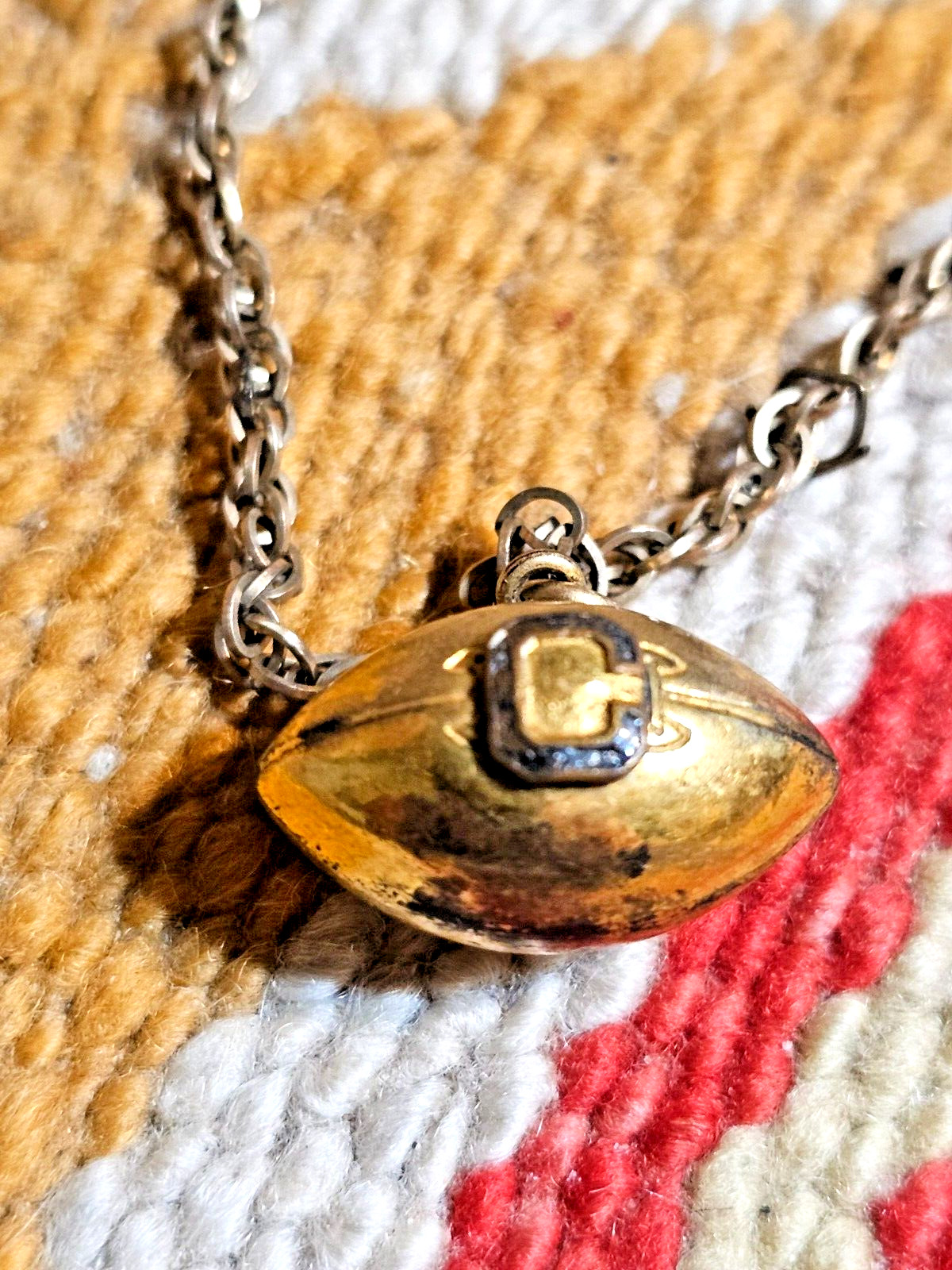 Cool ca1930s Letter C Enamel Gold Filled Football Charm Pendant Hadley Watch Fob