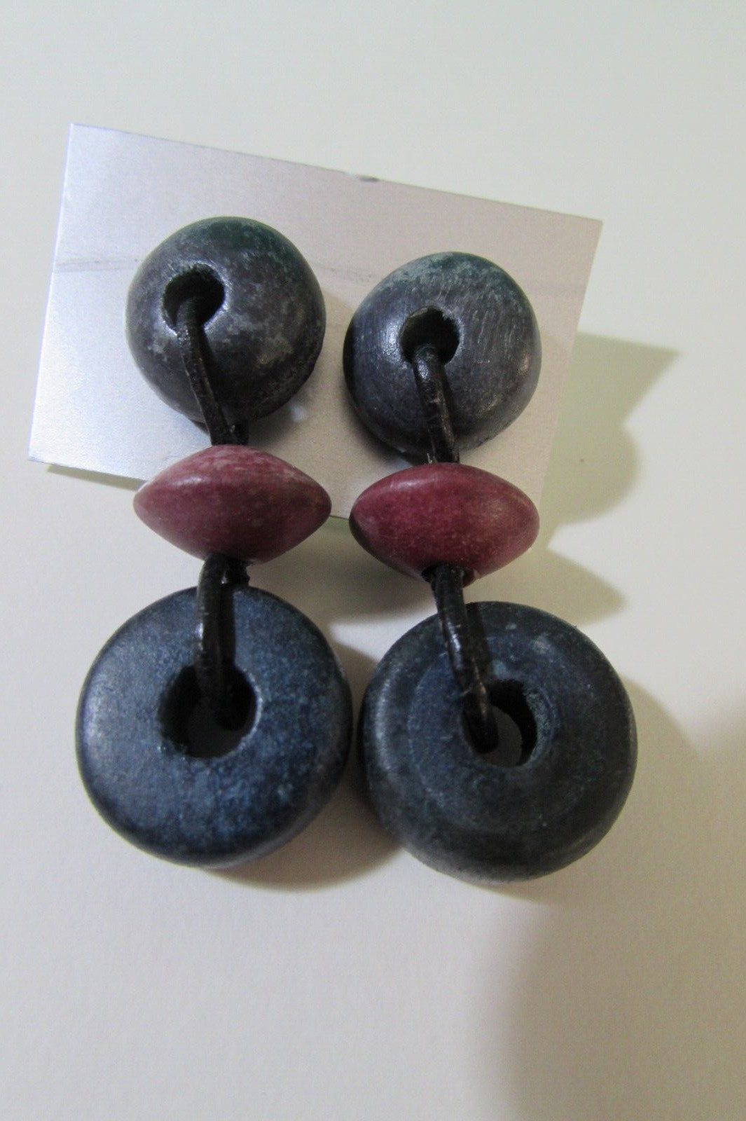 Vintage almost 2″ long light weight wooden post pierced earrings