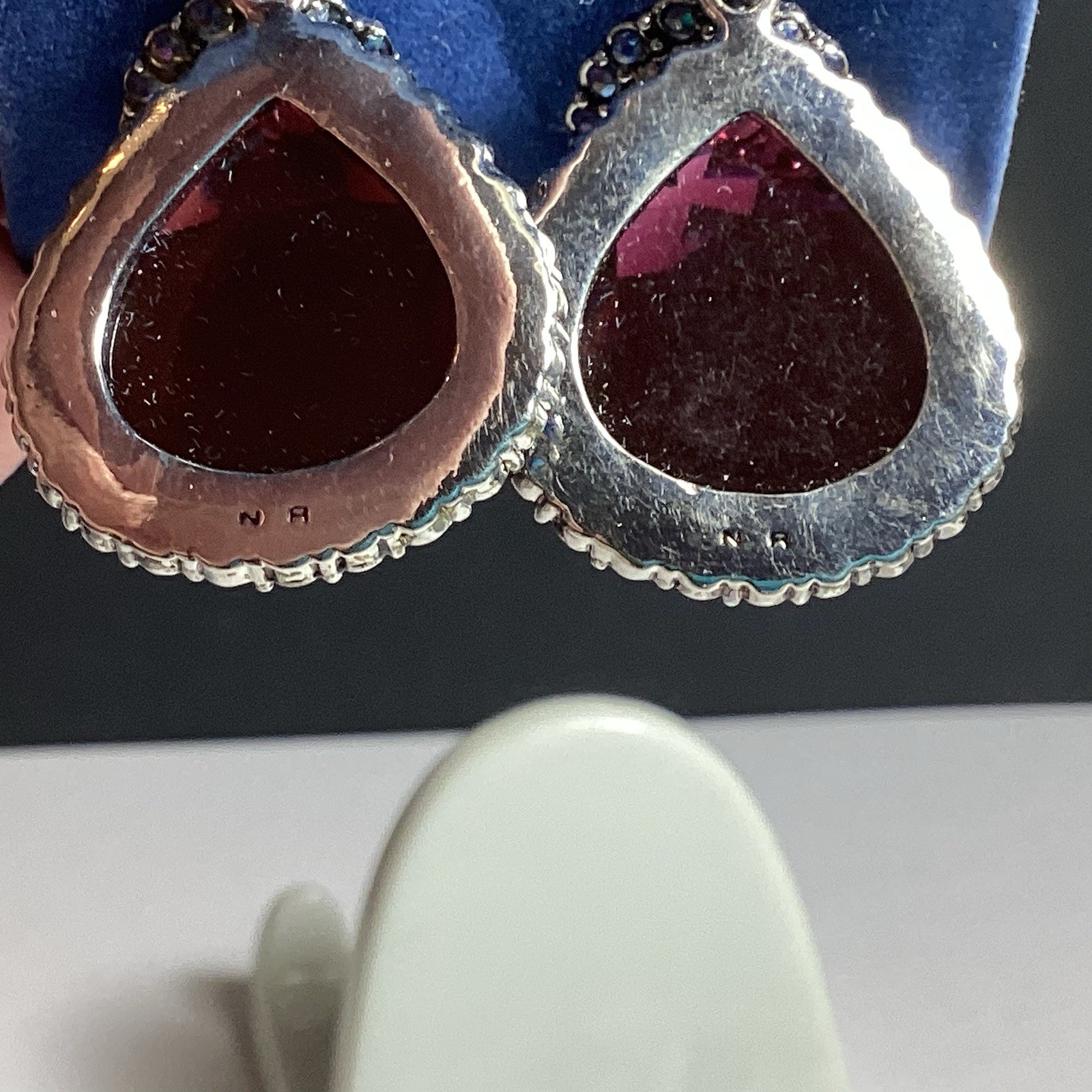 NR NINA RICCI FOR AVON CLIP-ON EARRINGS DROP DANGLE PURPLE & BLUE RHINESTONE