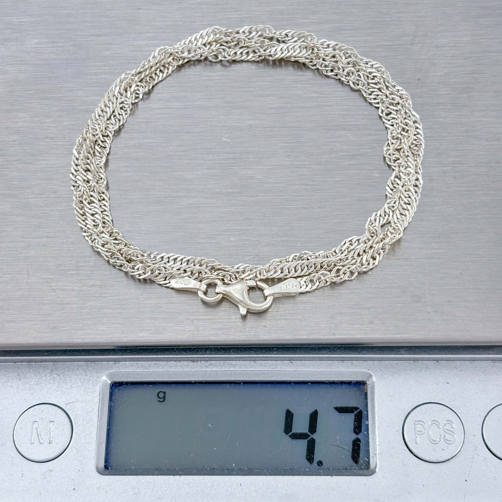 Vintage Italian Sterling Silver 925 Singapore Link Chain Necklace 19.5″