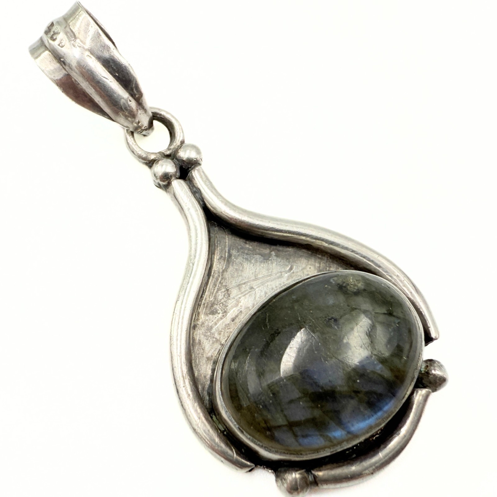 Amazing Marked Sterling Silver Shadow Box Labradorite Pendant