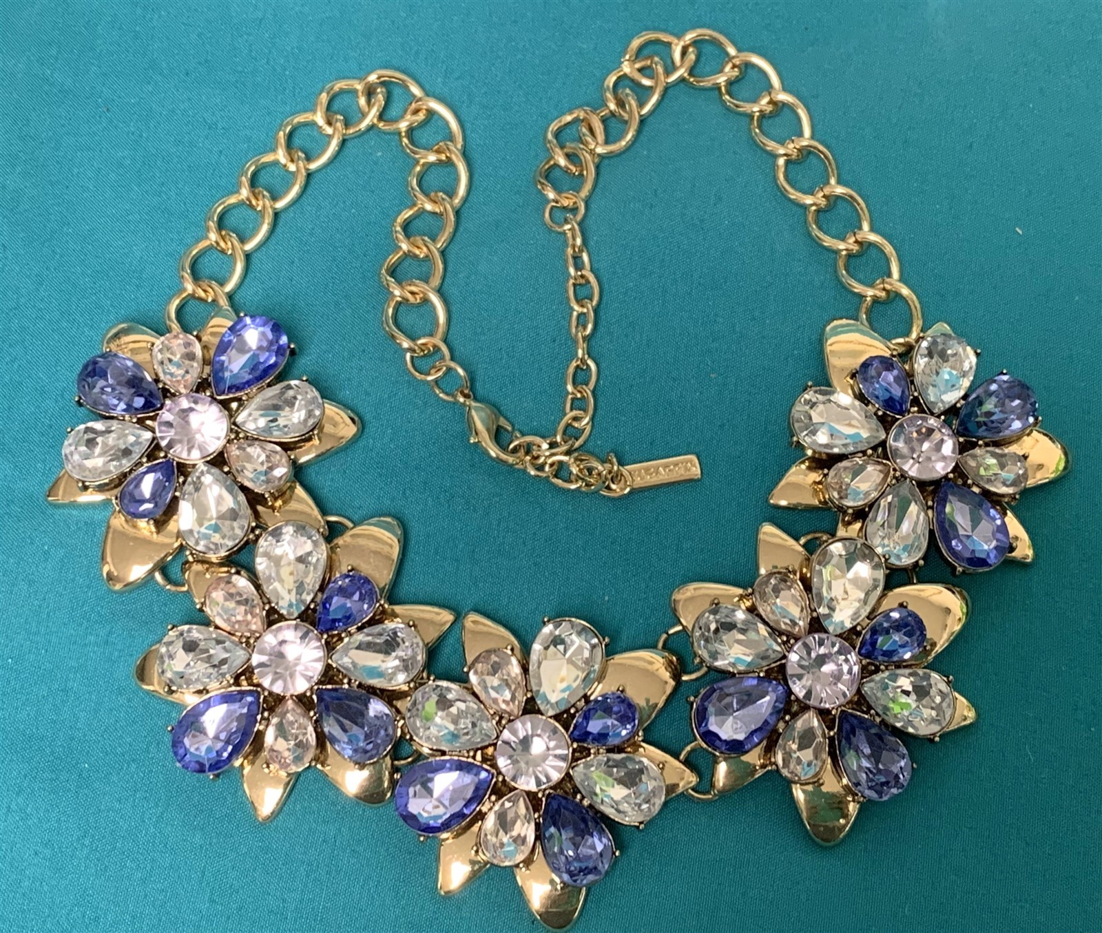 Baublebar Sugarfix Large Statement Gold Tone Blue Clear Rhinestone Necklace