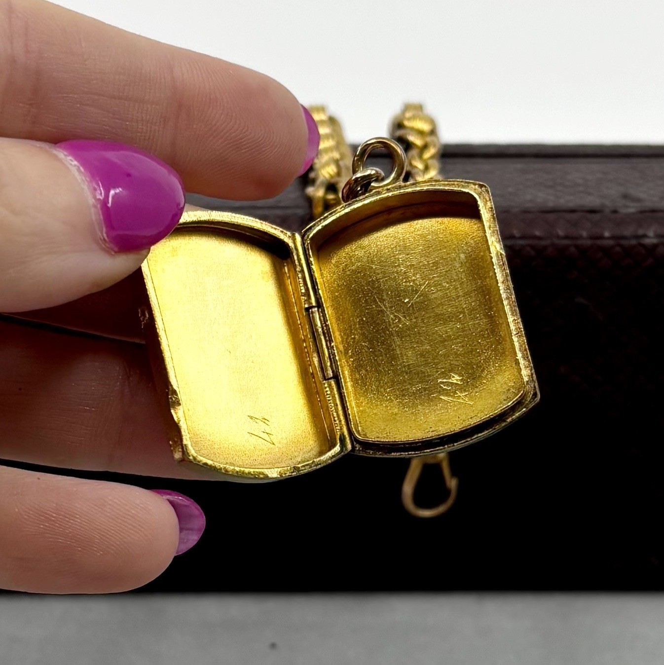 Antique Victorian Gold Filled Watch Chain Fob Locket Necklace Dog Clip