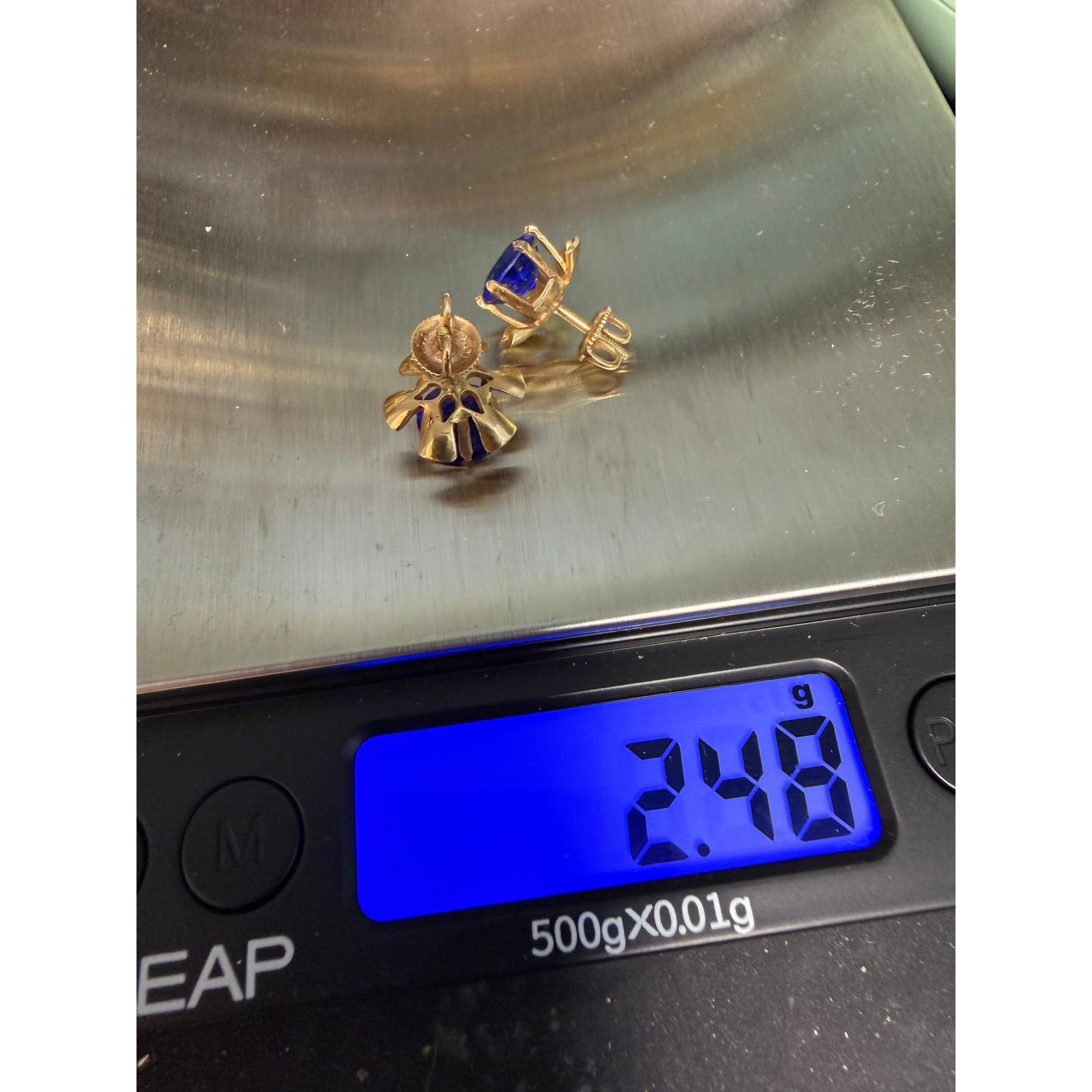 Budlong, Docherty & Armstrong Vintage 10K Cobalt Blue Flower Stud Earrings