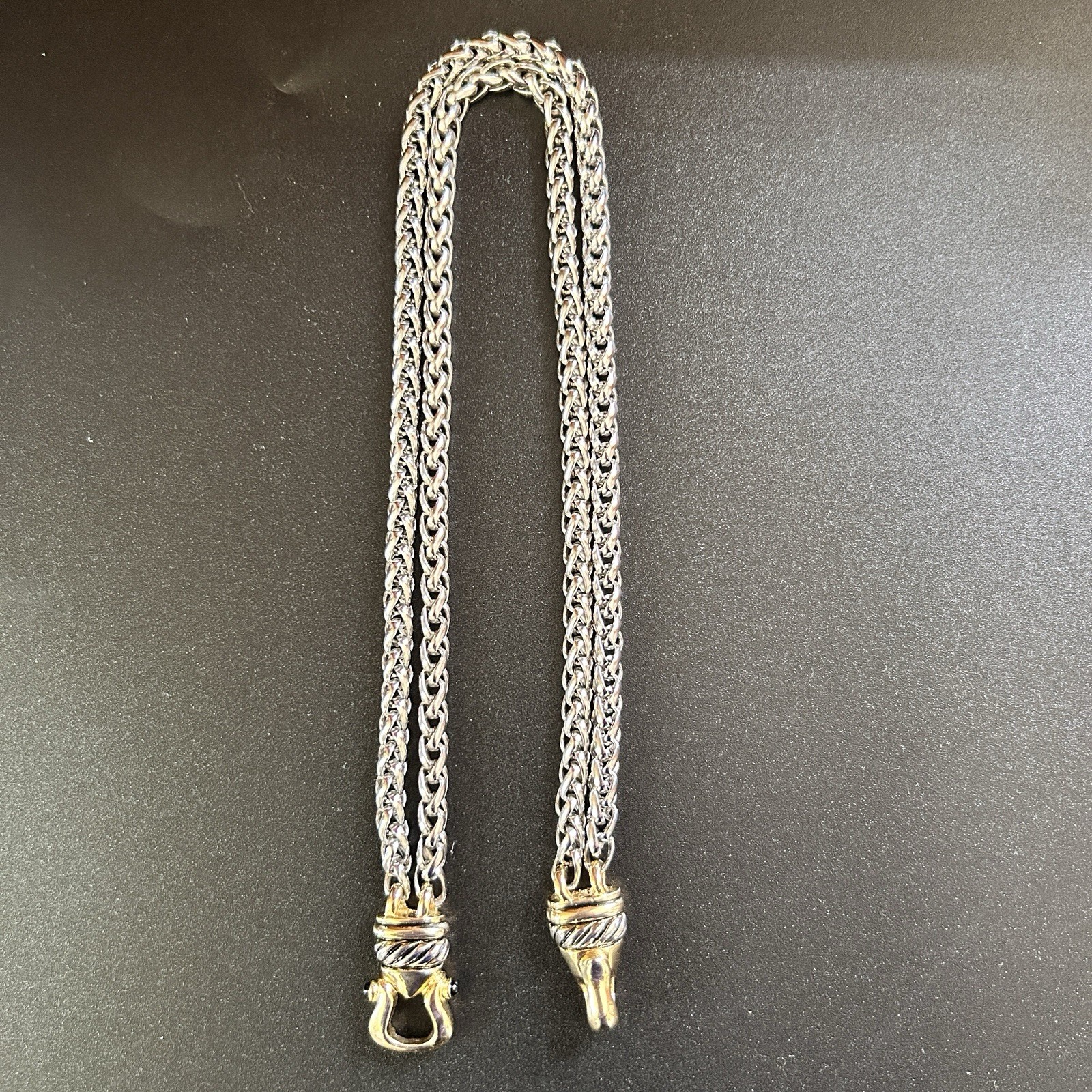 Vtg Two Strand Wheat Link Chain Necklace In The D.Y Style. Sm Neck Only