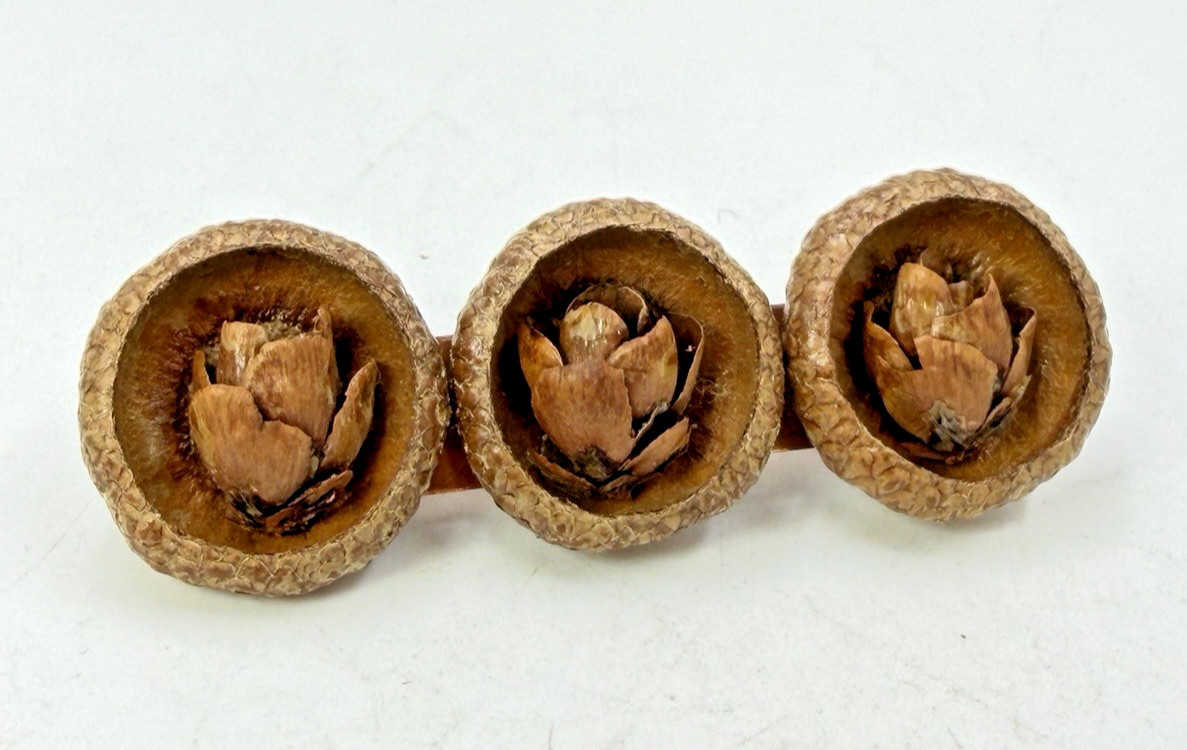 Vintage Brooch Art Deco Flower Wood Cork? Woodland Wonder LIghtweight