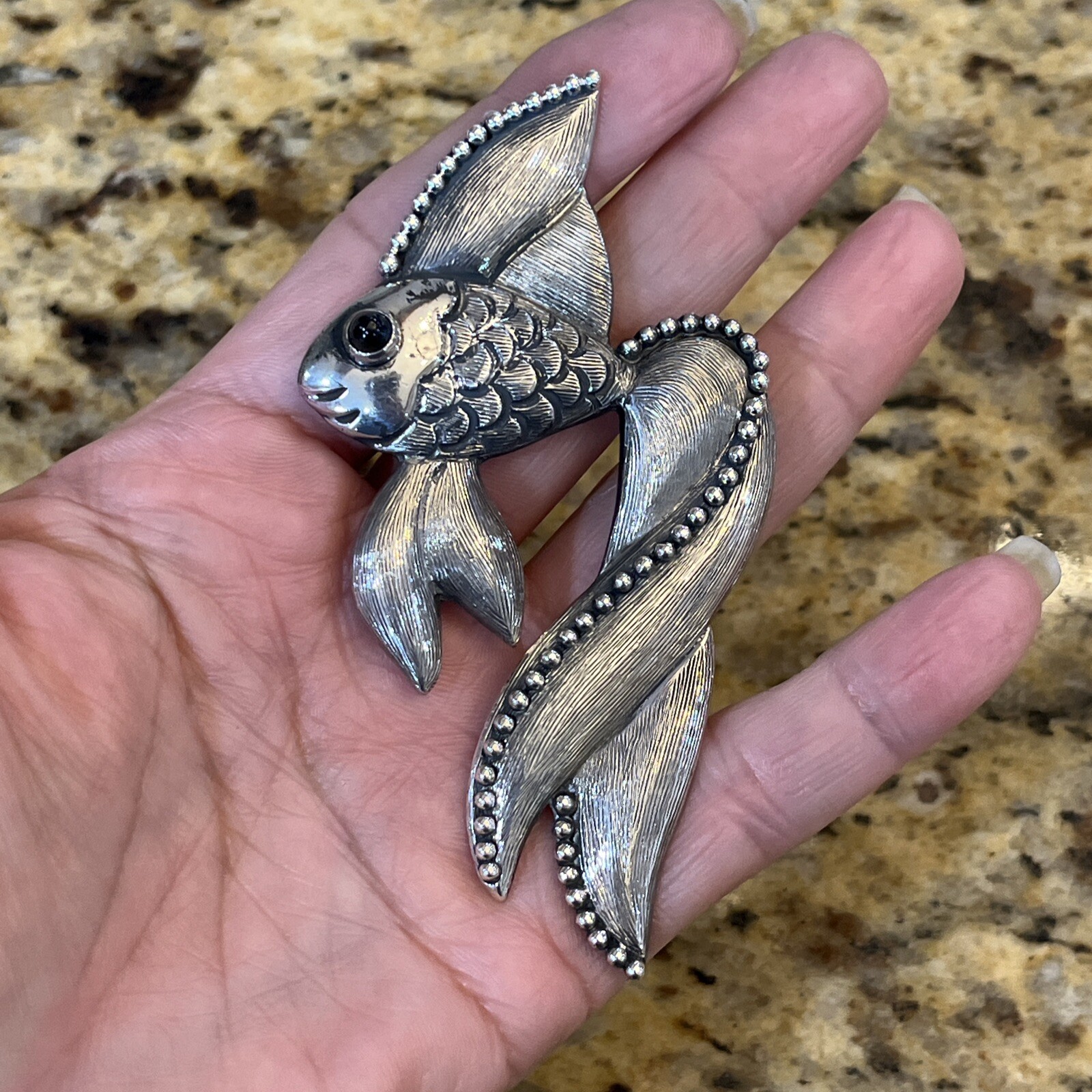 Vintage Los Castillo Sterling Silver Fish Brooch
