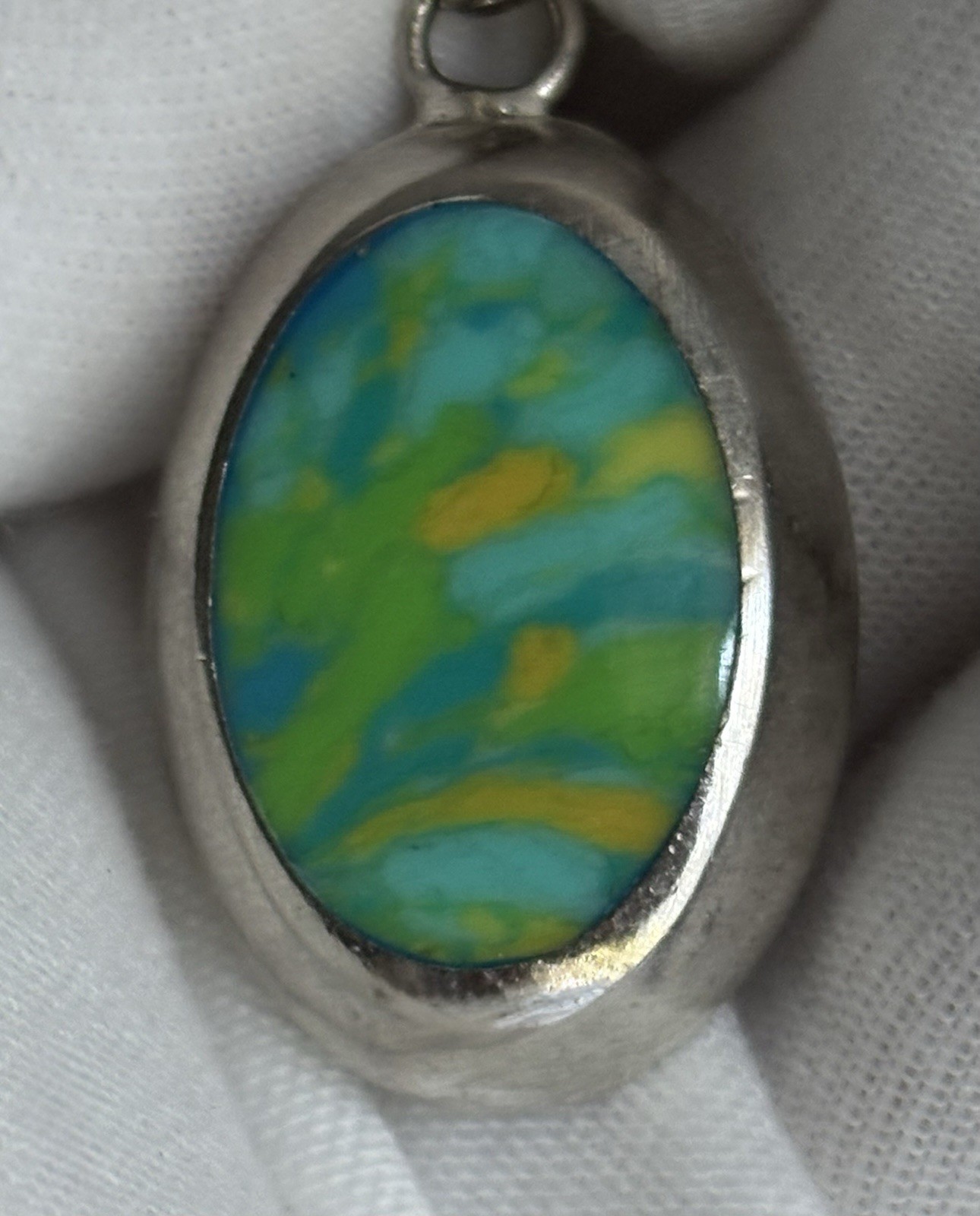 VTG 925 Sterling Silver Blue Yellow Green Vivid Art Enamel 1.75in Pendant 7.72g