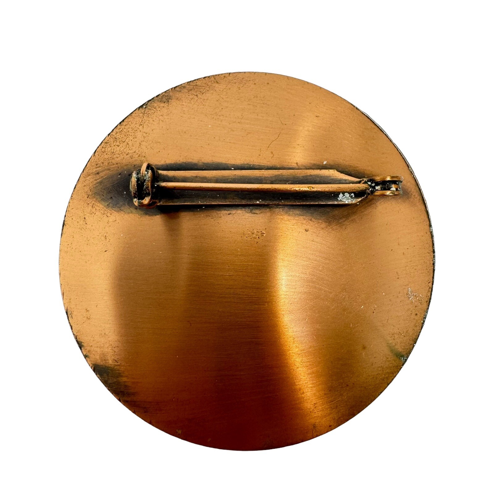 Vintage Copper Horse Equestrian Round Brooch