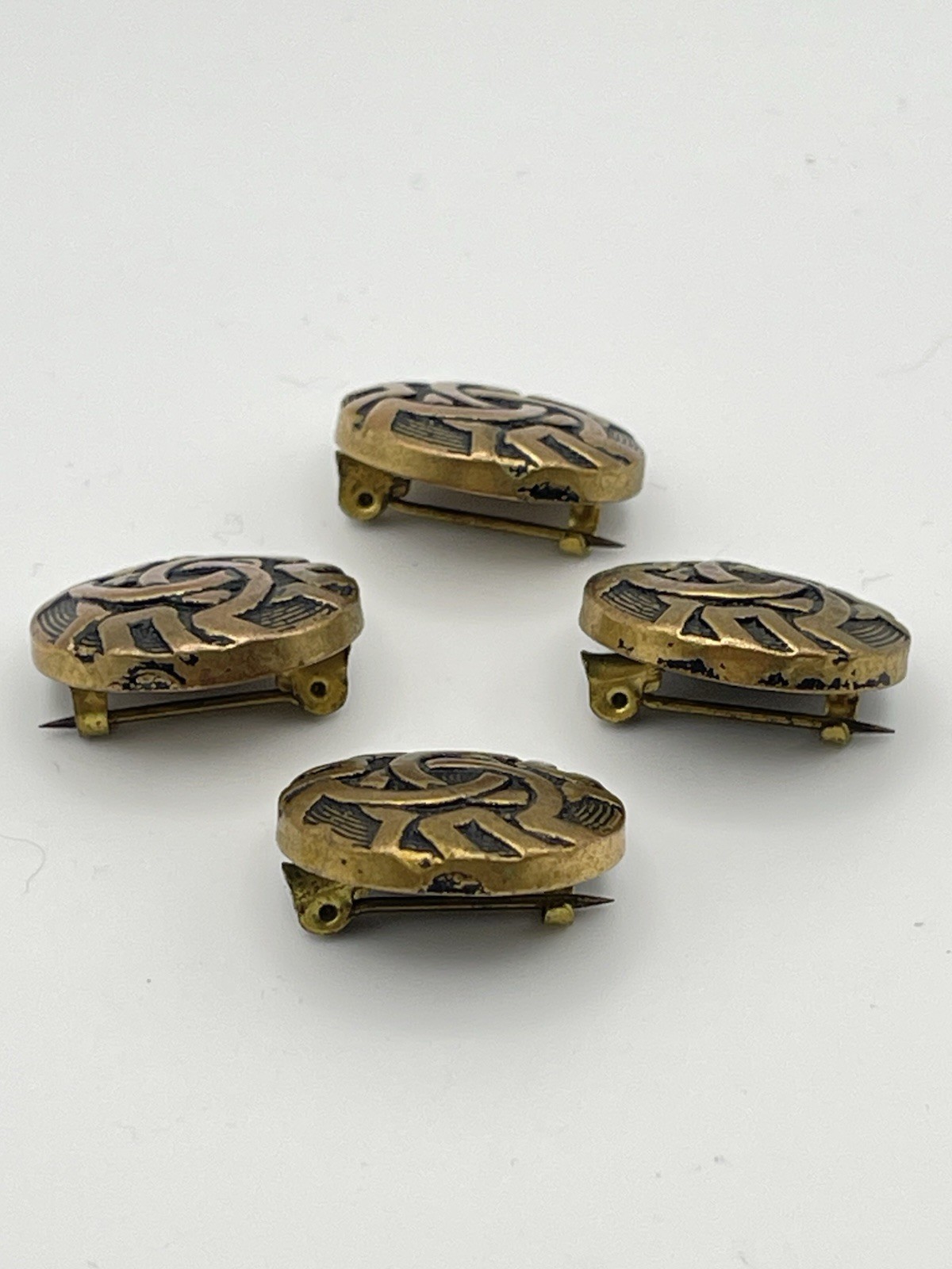 Antique Lot of 4 Gold Tone Celtic Knot Pin Back Brooch Pins Scottish Irish