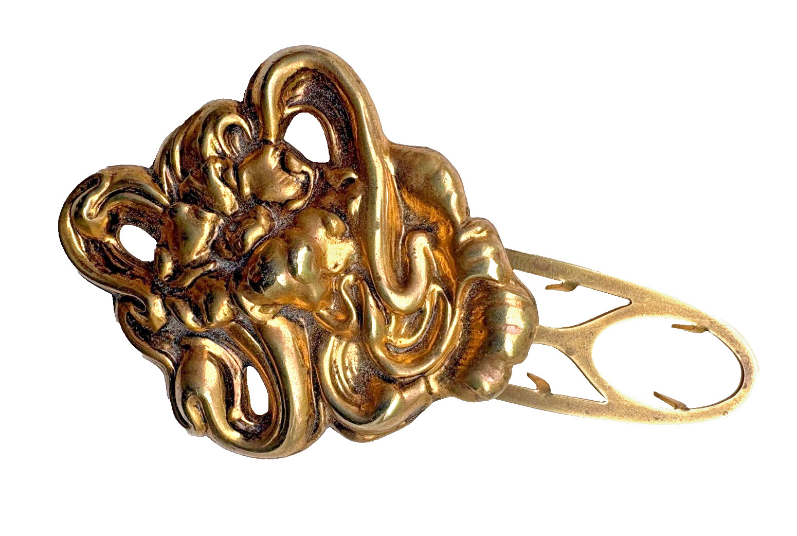 Vintage Art Nouveau Floral Dress Clip Brass Early 1930s