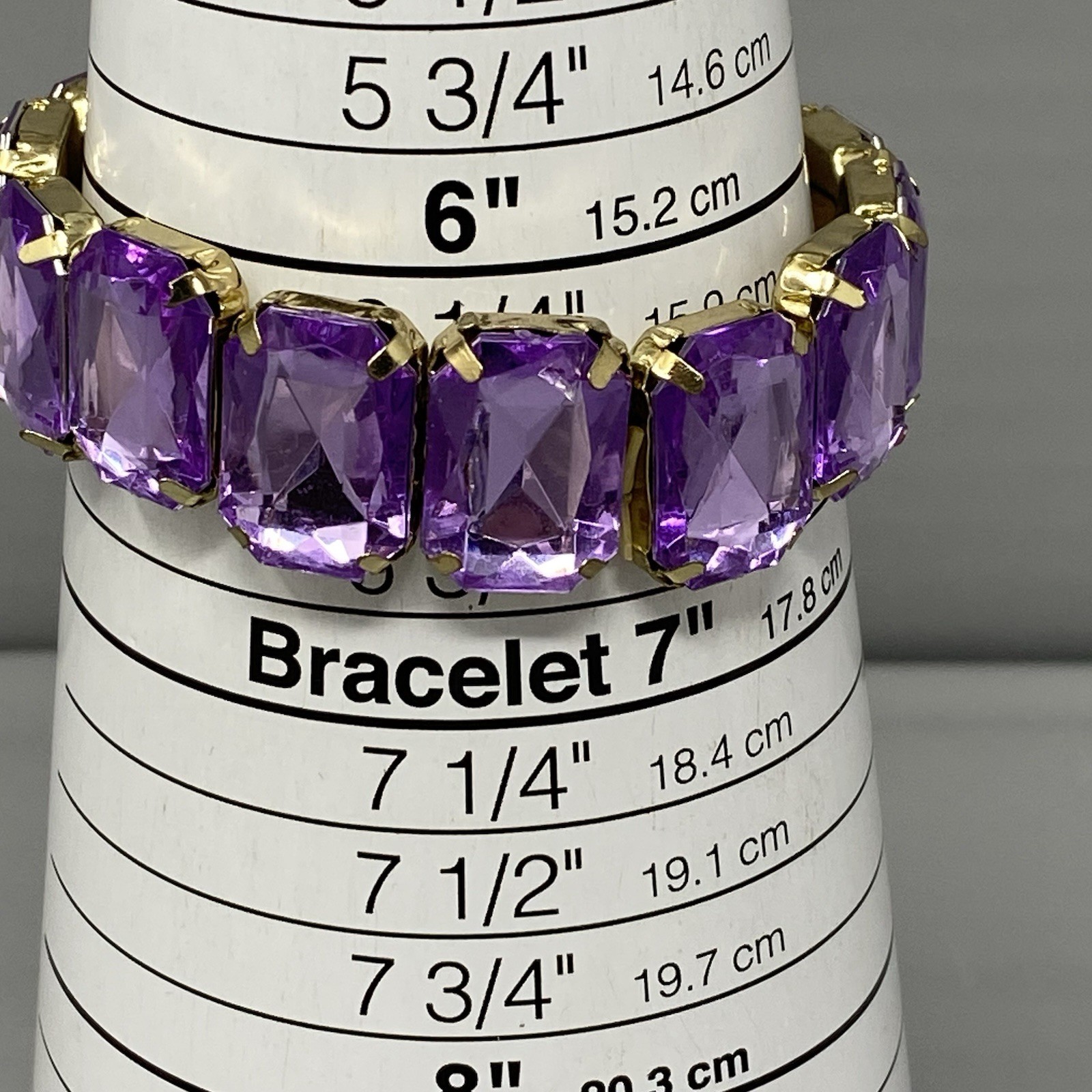 Rhinestone Stretch Bracelet Lot of 6 Blue Purple Clear Acrylic Silver Gold Tone