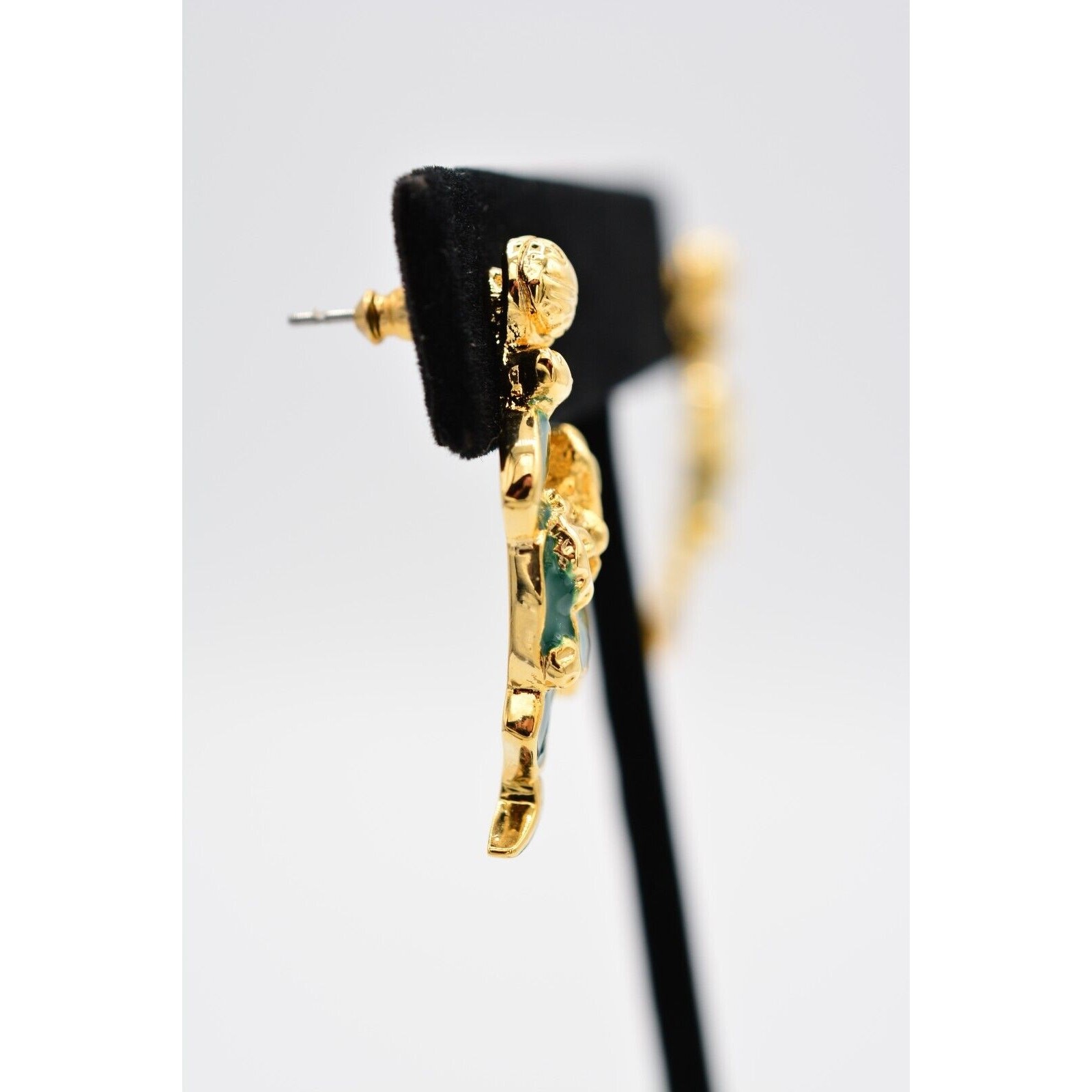 Vintage Lucky Leprechaun Earrings Dangle Green Gold St. Patrick’s Day 80s BinA6