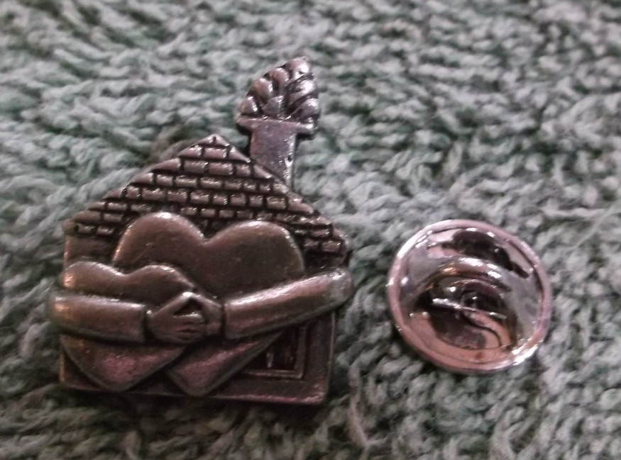 Vintage Clift Pewter House With Hearts Lapel Pin