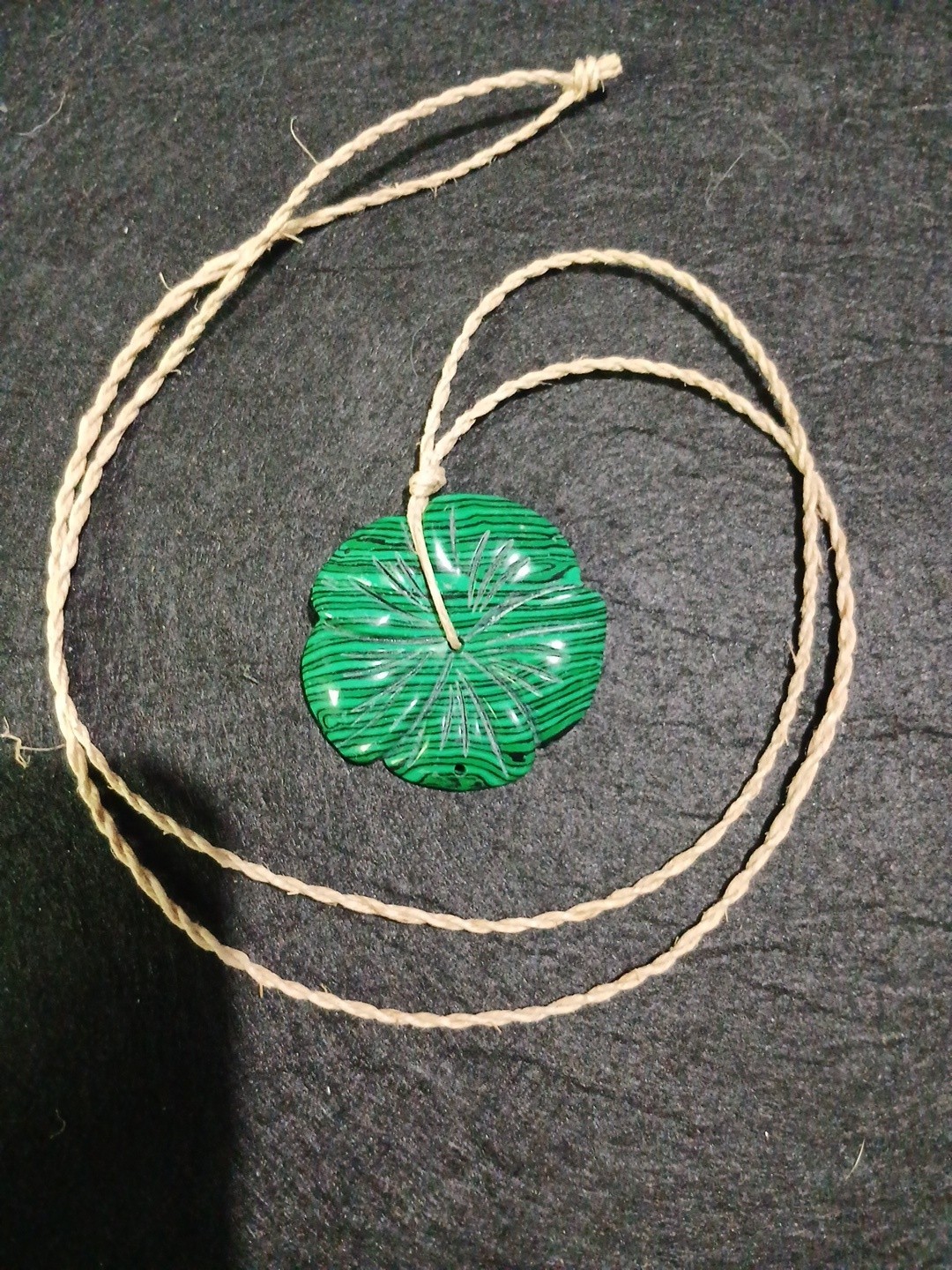 Malachite Necklace Hemp Cord Hippie Boho Travel Wear Friend’s Gift Blemished
