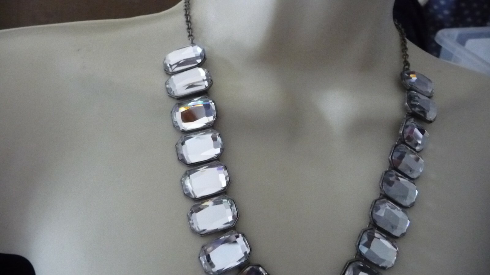 #62 vtg costume NECKLACE Sign Danielle Stevens SILVER TONE w LARGE RHINESTONE
