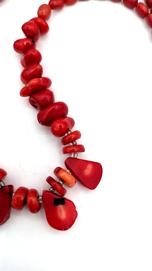 Vintage Genuine Coral Necklace Red Branch Coral Statement Bib 14 Inch