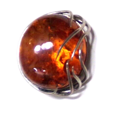 Amber Brooch 925 Silver Vintage 1.7×1.5″ JZ37