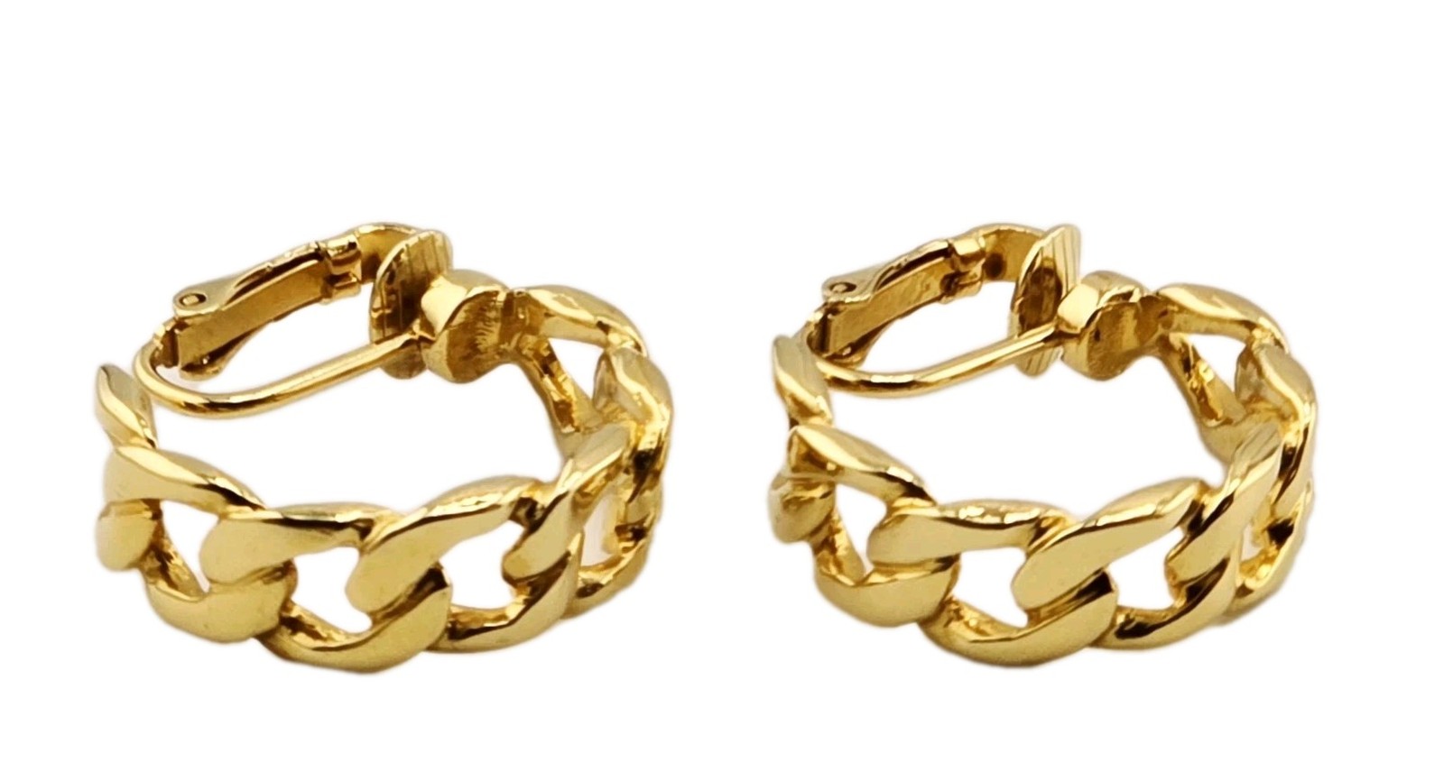 MONET 36″ LENGTH FIGARO CURB LINK NECKLACE☆ 1″ CLIP-ON EARRINGS☆GOLD-PLATED☆EC☆
