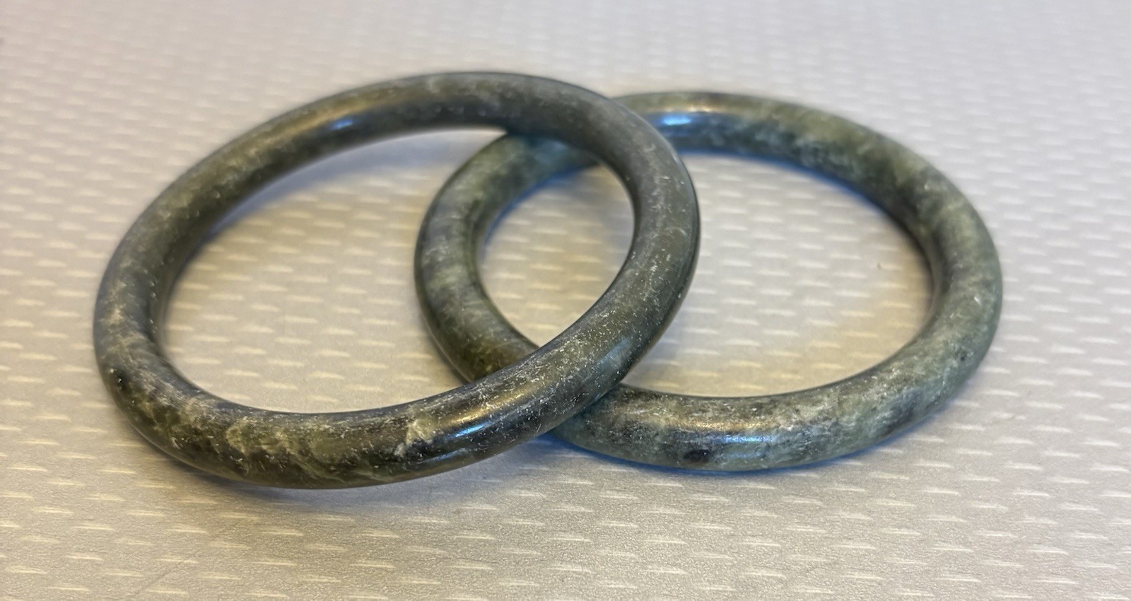 Vintage Spinach Jade Bangles Pair Natural Nephrite Dark Green Stone 10mm 88g