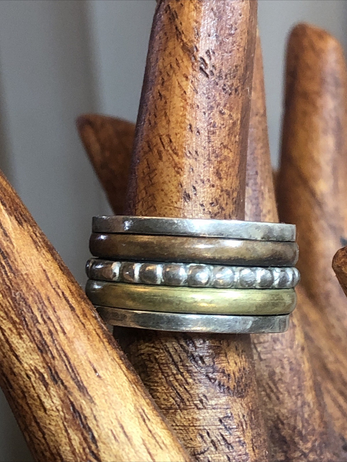 b47. Vintage Sterling Silver Copper Brass Spinner Band Ring Size 6.25-6.5. 5.8g