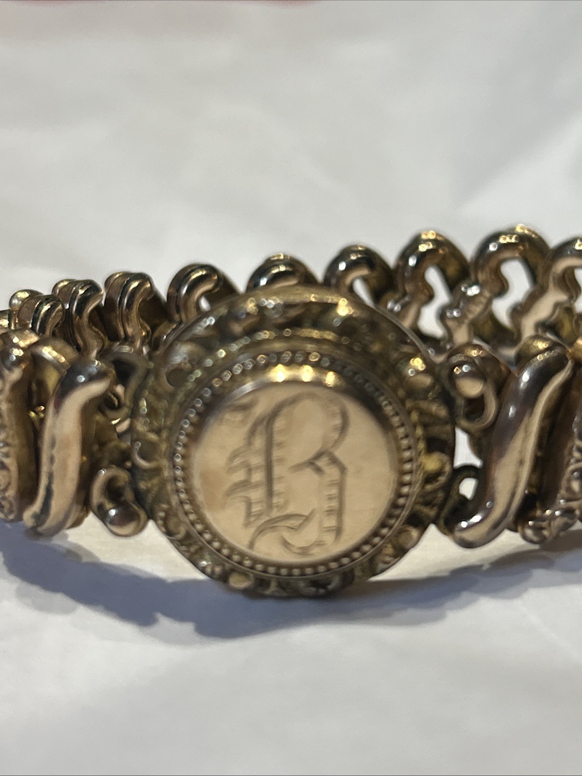 Vintage Gold Filled Engraved Initial Sweetheart Bracelet Letter “B”.