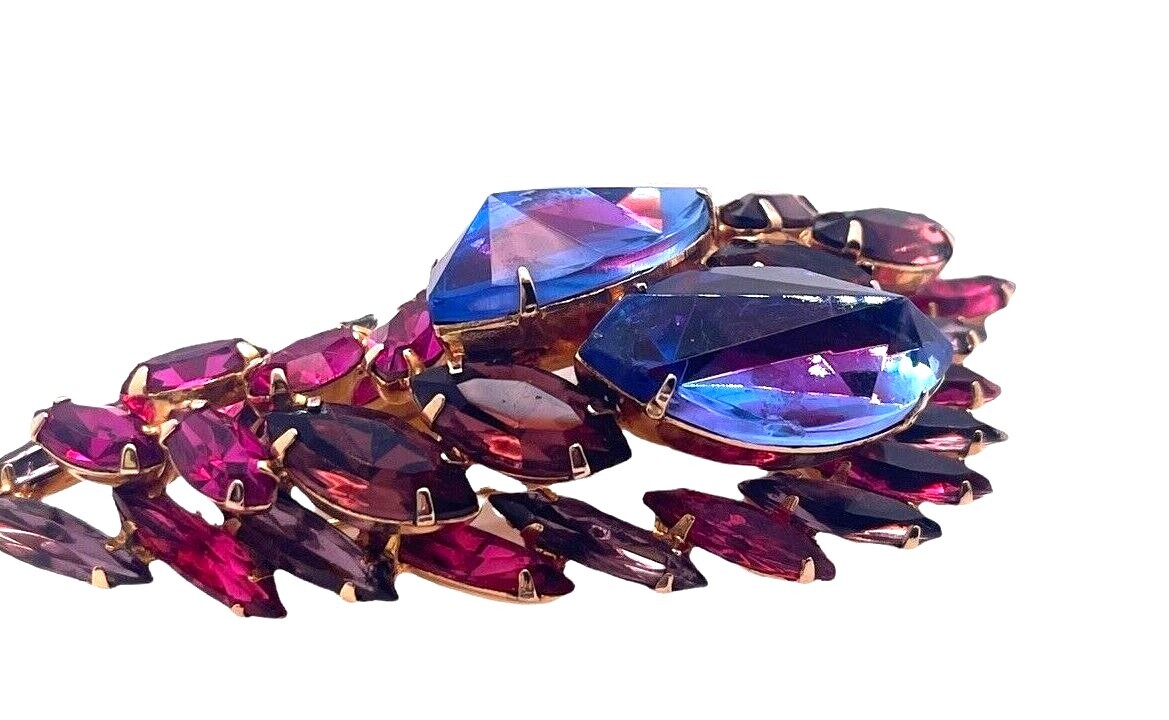 Huge Inverted Bi-Color Inverted Stone Layered Pink & Amethyst Vintage Brooch