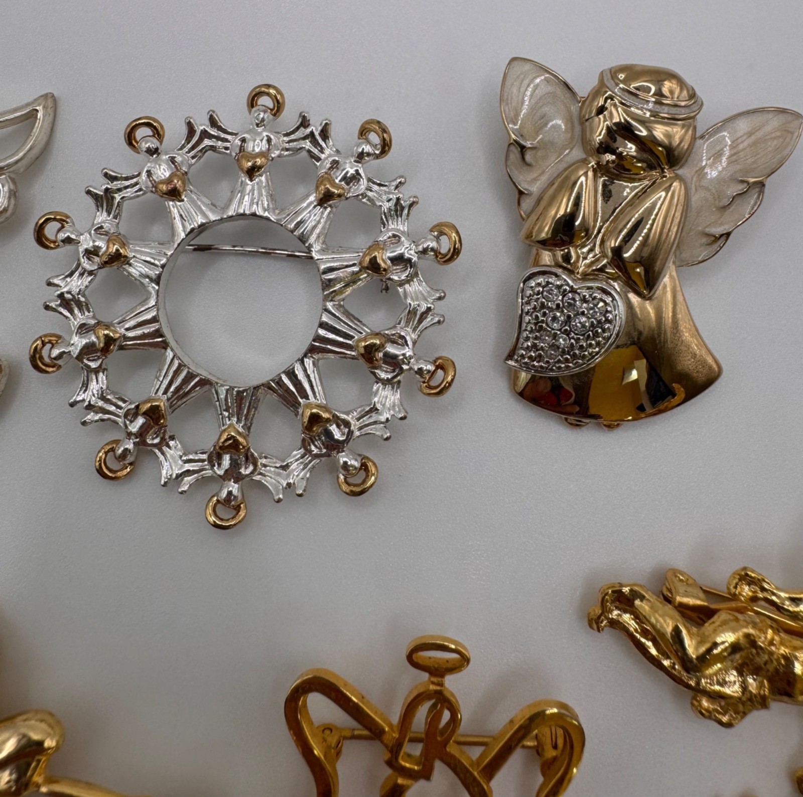 Vintage Angel Brooch Lot Signed Monet AAi Haskell Avon Mixed Craft Wearable